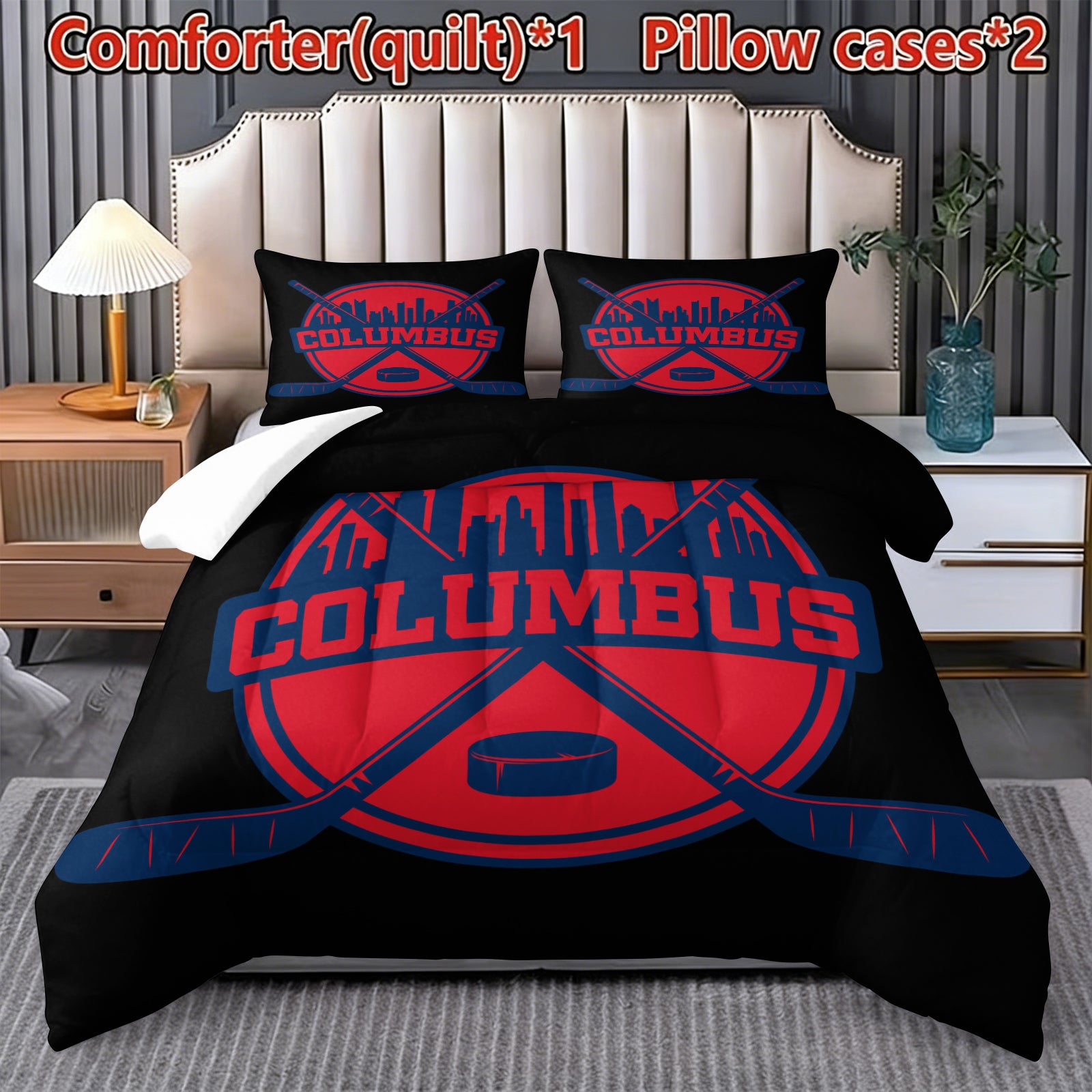 Columbus Blue Jackets Hockey League Comforter Pillowcase Sets Blanket All Season Reversible Quilted Duvet