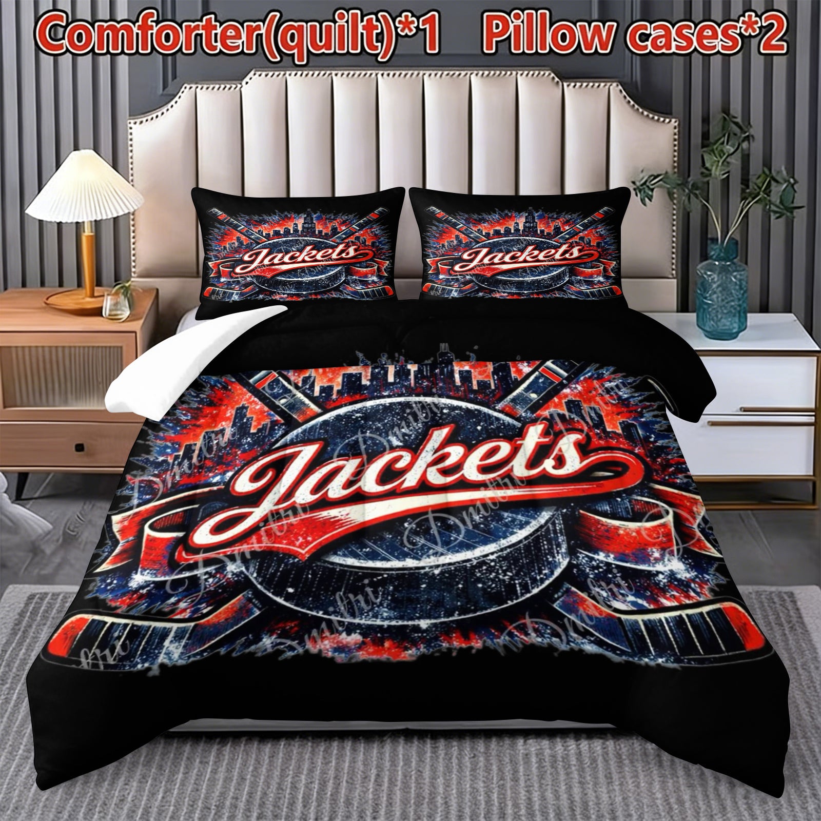 Columbus Blue Jackets Hockey League Comforter Pillowcase Sets Blanket All Season Reversible Quilted Duvet