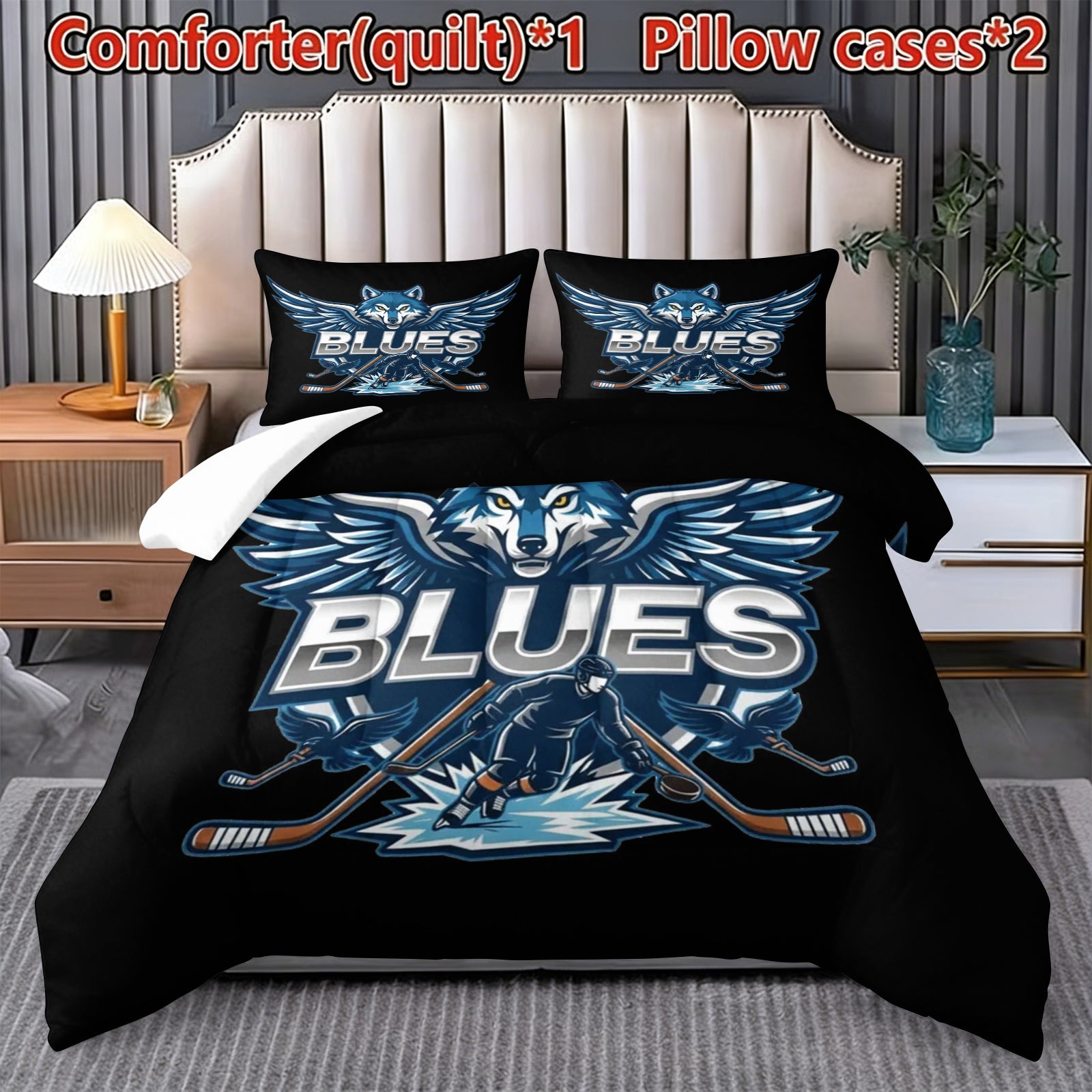 Columbus Blue Jackets Hockey League Comforter Pillowcase Sets Blanket All Season Reversible Quilted Duvet