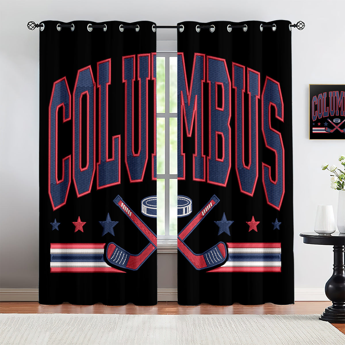 Columbus Blue Jackets Blackout Curtains Drapes For Window Treatment Set