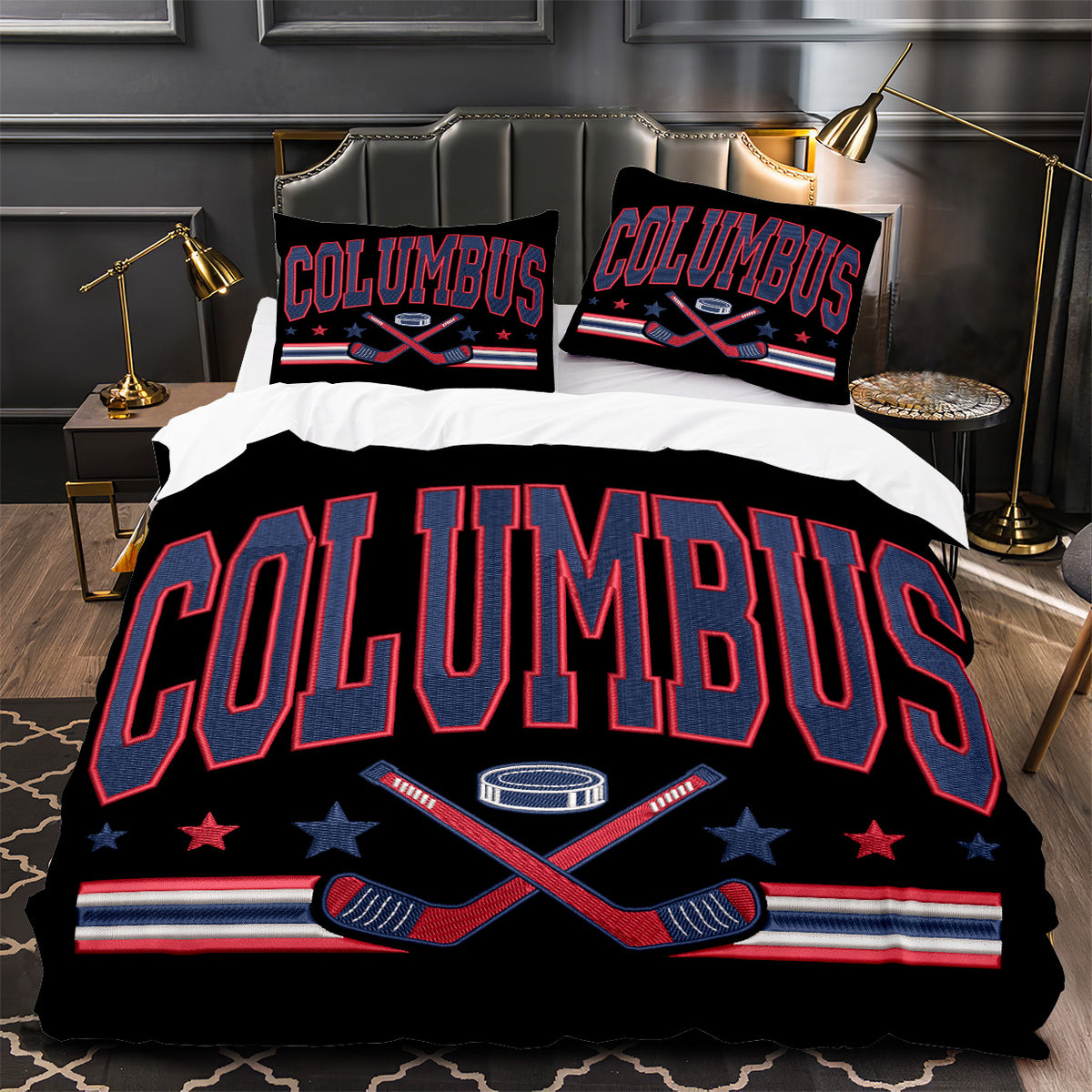 Columbus Blue Jackets Hockey Duvet Cover Quilt Case Pillowcase Bedding Set Without Filler