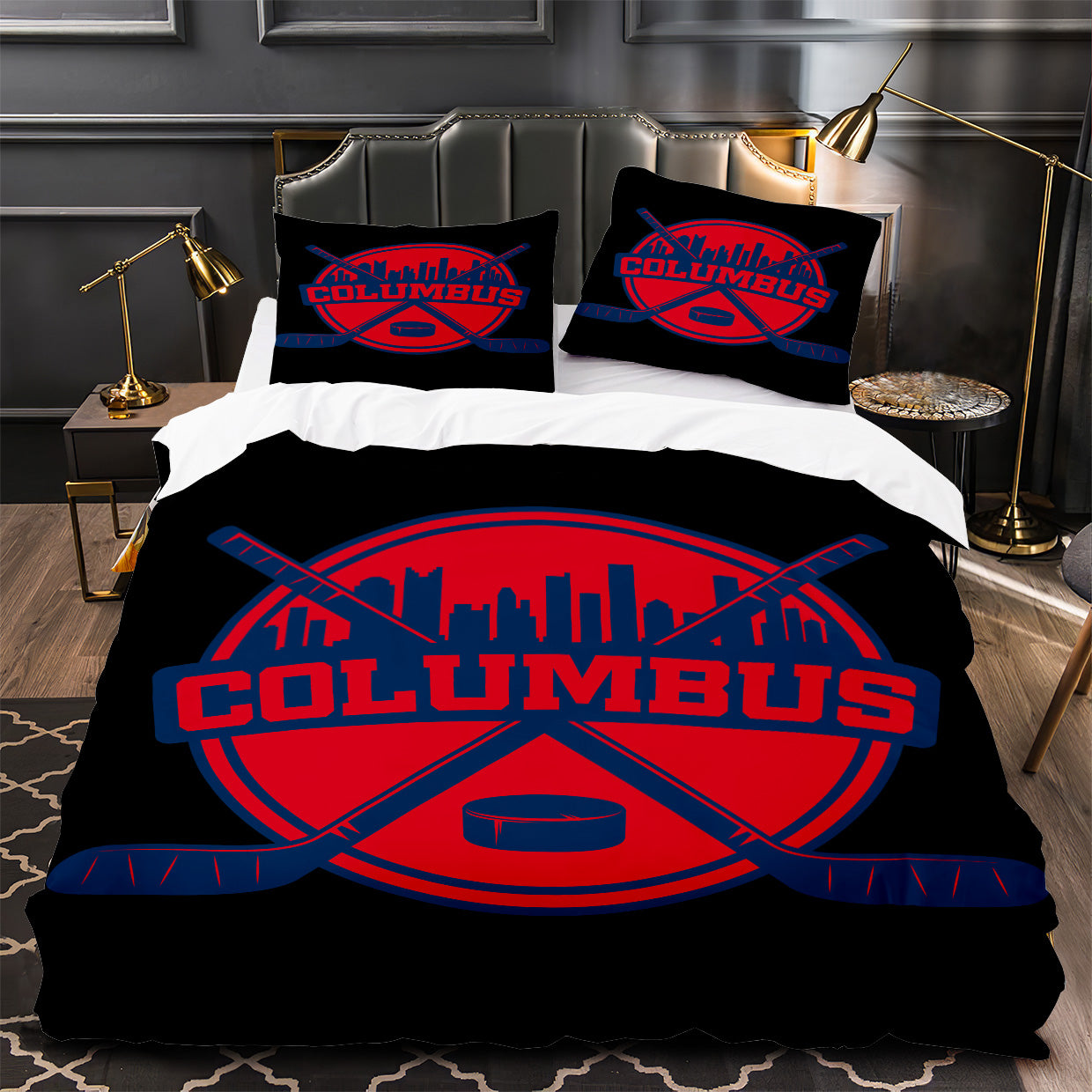 Columbus Blue Jackets Hockey Duvet Cover Quilt Case Pillowcase Bedding Set Without Filler