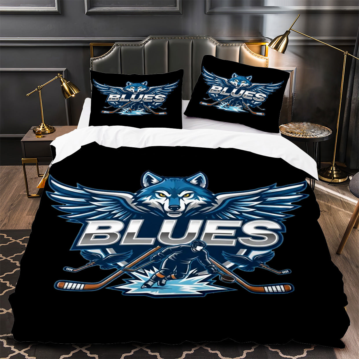 Columbus Blue Jackets Hockey Duvet Cover Quilt Case Pillowcase Bedding Set Without Filler