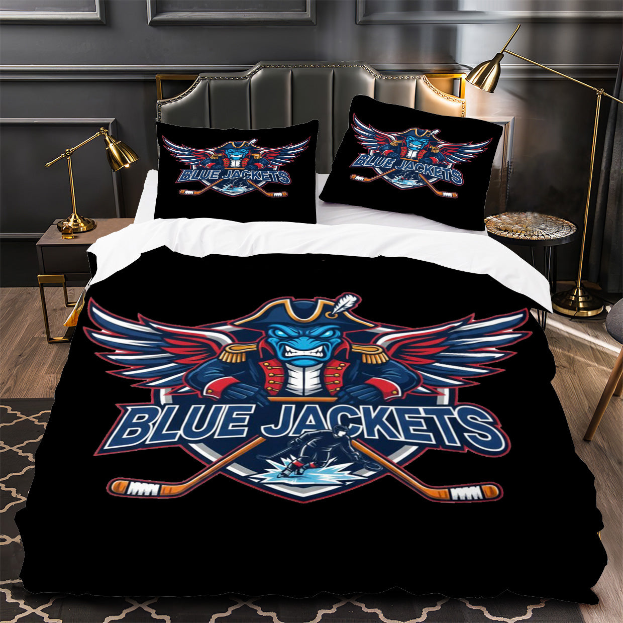 Columbus Blue Jackets Hockey Duvet Cover Quilt Case Pillowcase Bedding Set Without Filler