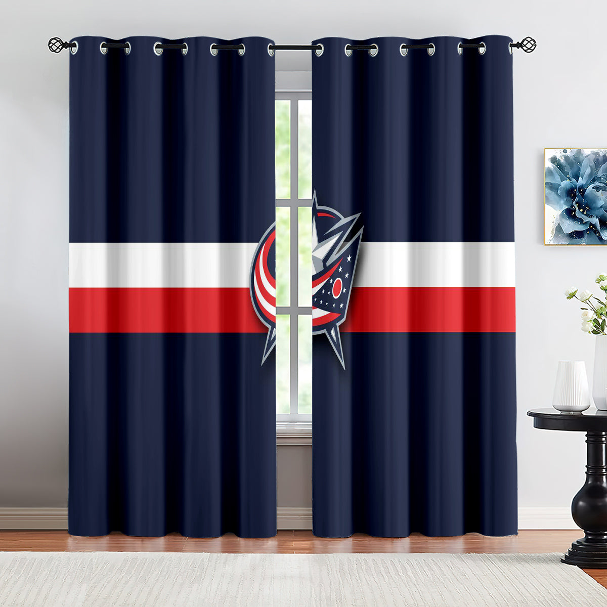 Columbus Blue Jackets Hockey League Blackout Curtains Drapes For Window Treatment Set