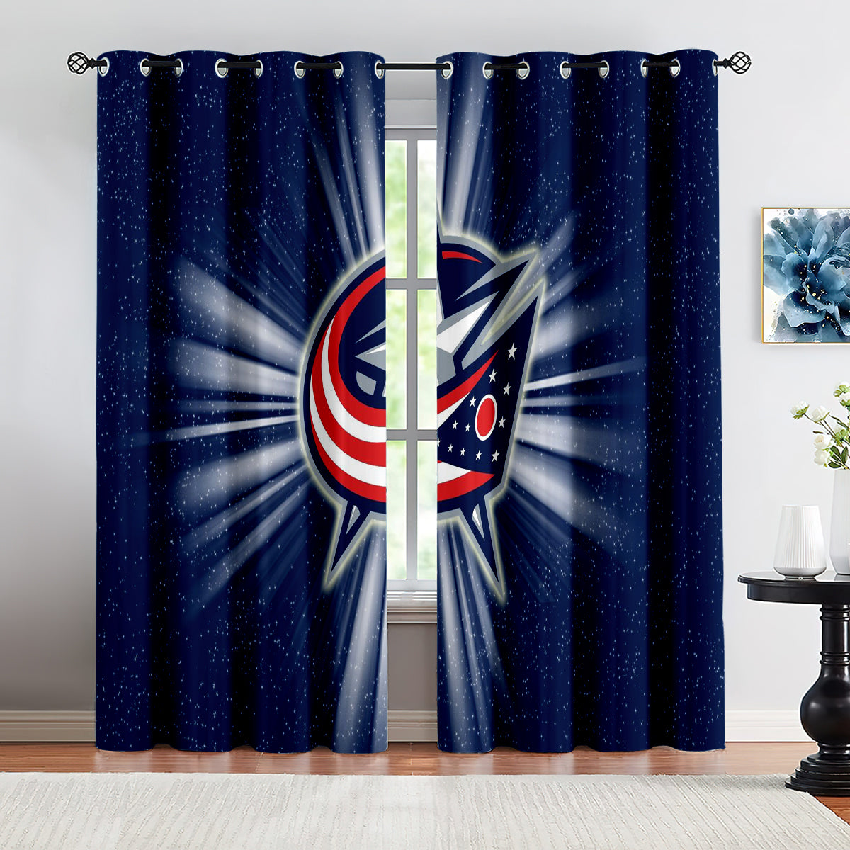 Columbus Blue Jackets Hockey League Blackout Curtains Drapes For Window Treatment Set