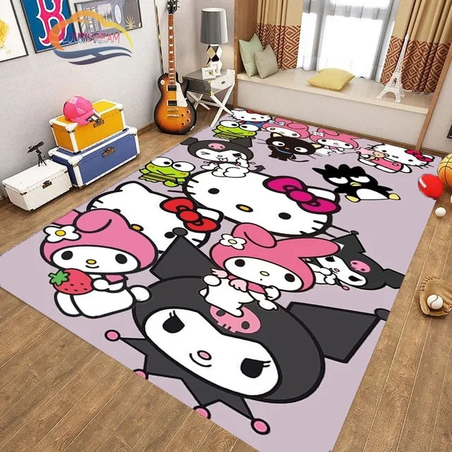 Cute Kuromi Sanrio Carpet Living Room Bedroom Sofa Rug Door Mat Kitchen Bathroom