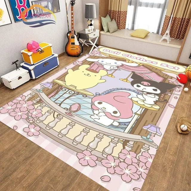 Cute Kuromi Sanrio Carpet Living Room Bedroom Sofa Rug Door Mat Kitchen Bathroom