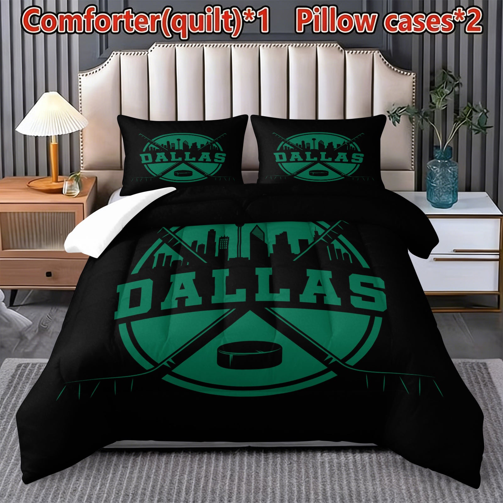 Dallas Stars Hockey League Comforter Pillowcase Sets Blanket All Season Reversible Quilted Duvet