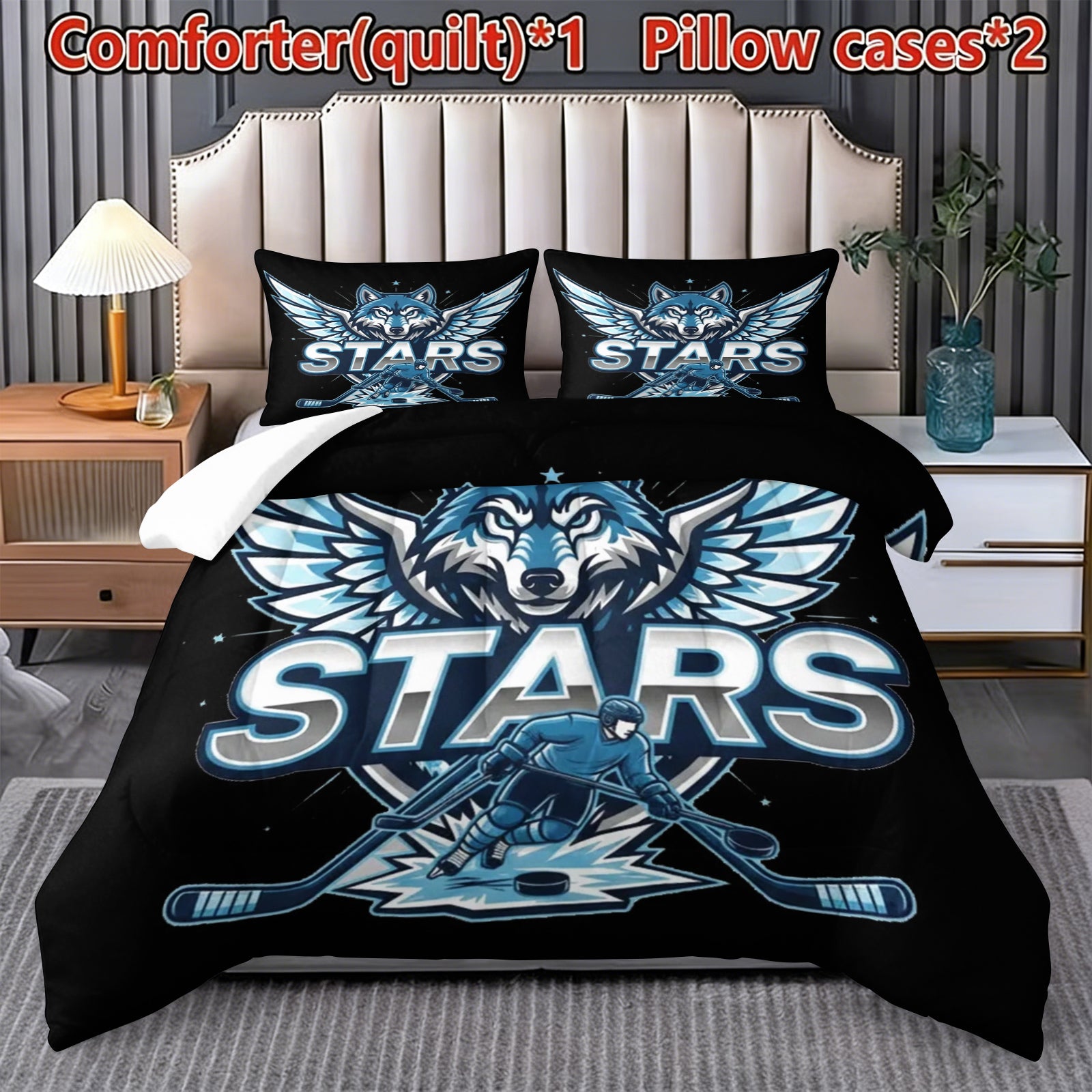 Dallas Stars Hockey League Comforter Pillowcase Sets Blanket All Season Reversible Quilted Duvet