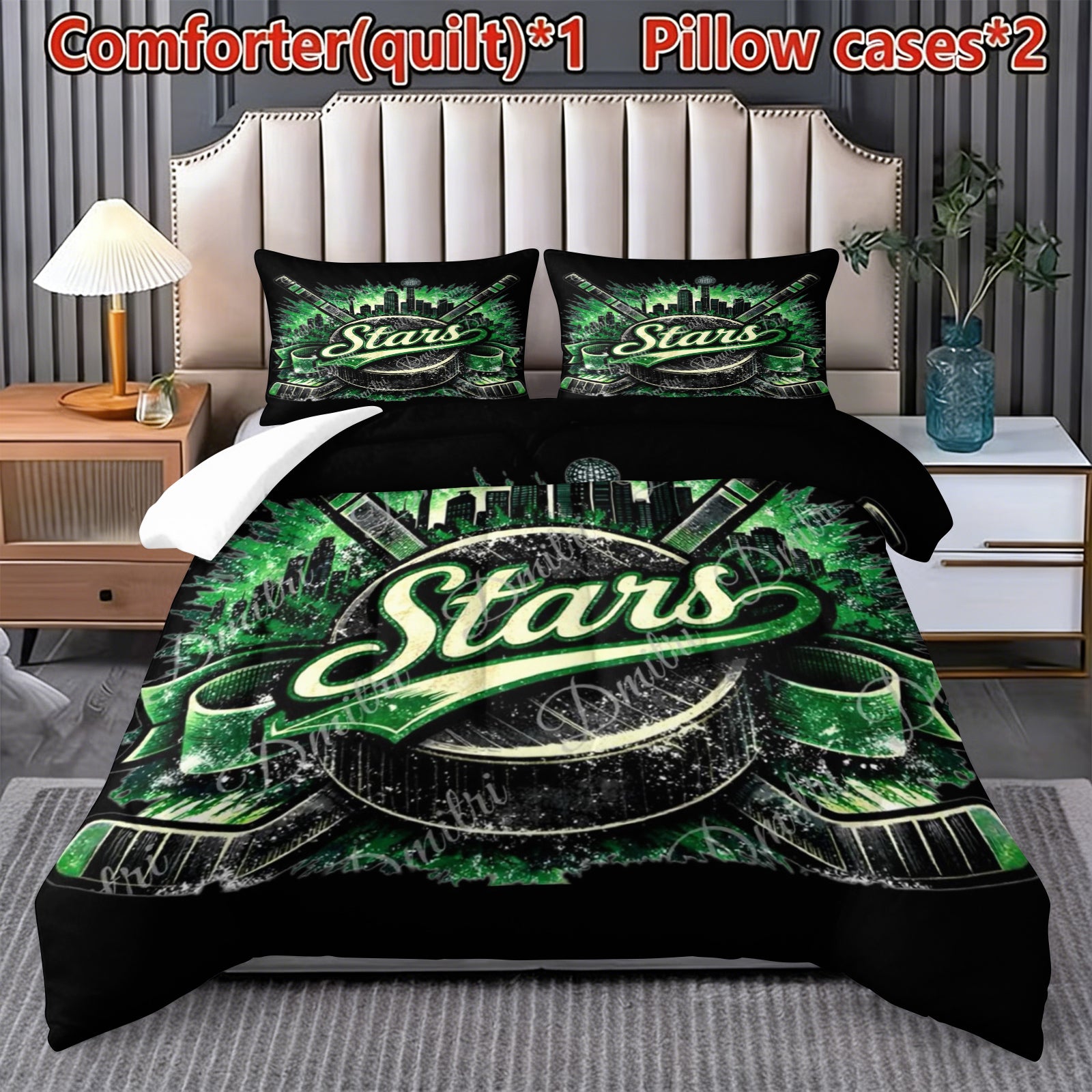 Dallas Stars Hockey League Comforter Pillowcase Sets Blanket All Season Reversible Quilted Duvet