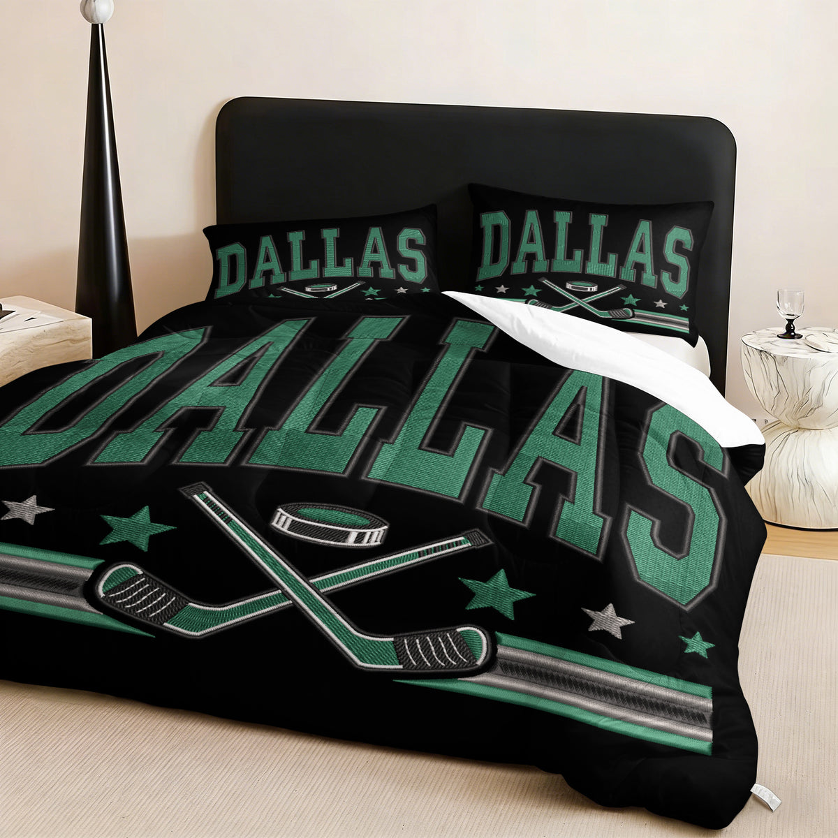 Dallas Stars Hockey League Comforter Pillowcase Sets Blanket All Season Reversible Quilted Duvet