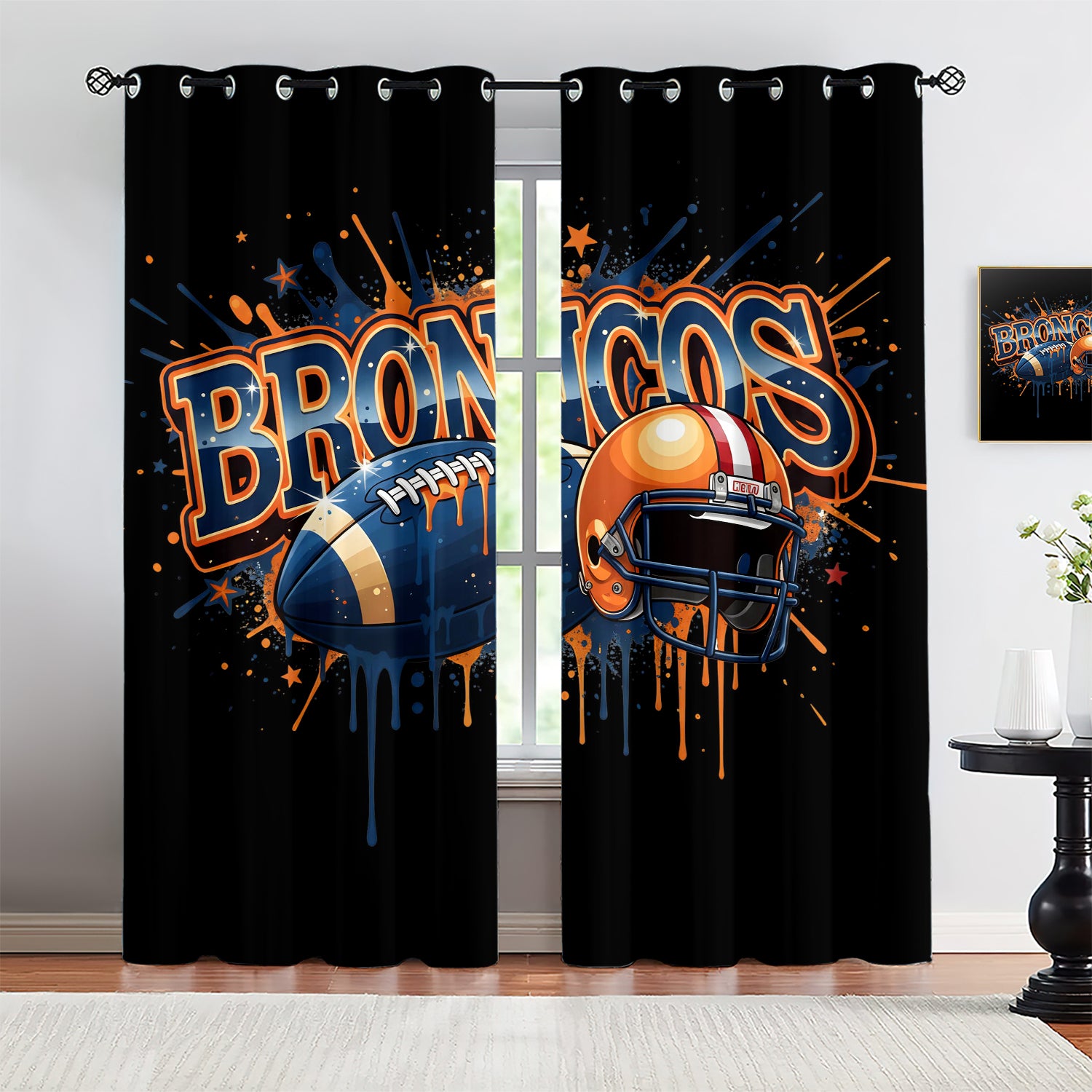 Denver Broncos Blackout Curtains Drapes For Window Treatment Set