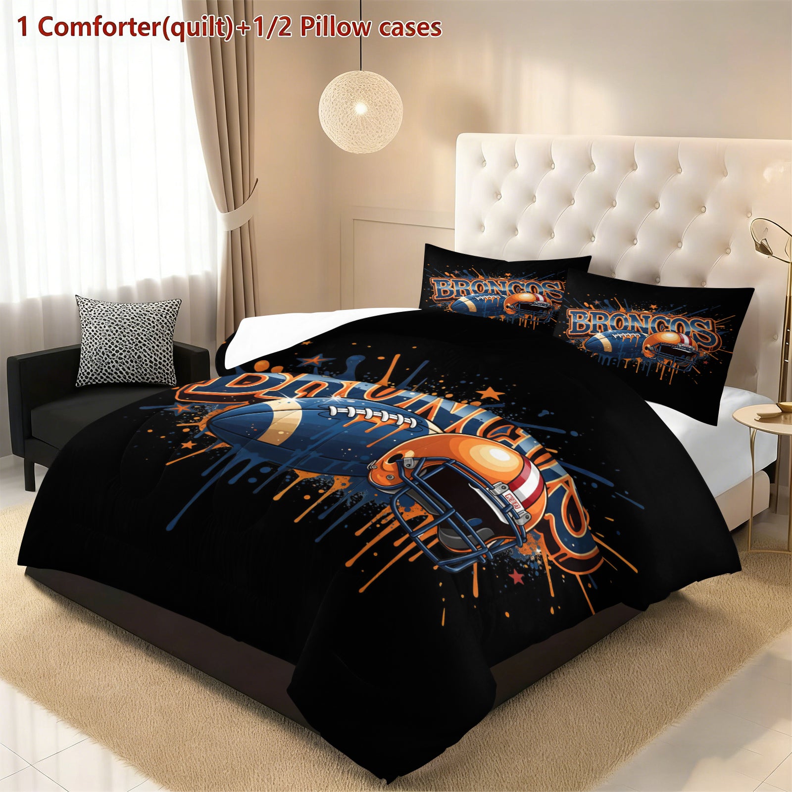Denver Broncos Comforter Pillowcase Sets Blanket All Season Reversible Quilted Duvet