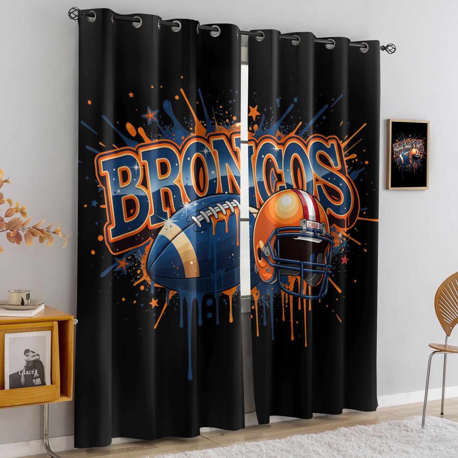 Denver Broncos Blackout Curtains Drapes For Window Treatment Set