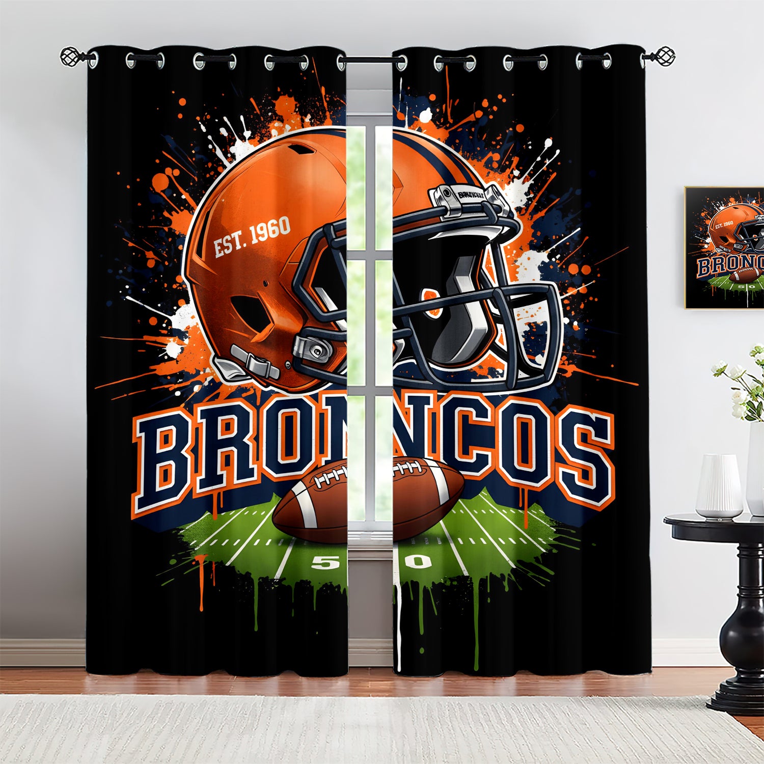 Denver Broncos Blackout Curtains Drapes For Window Treatment Set