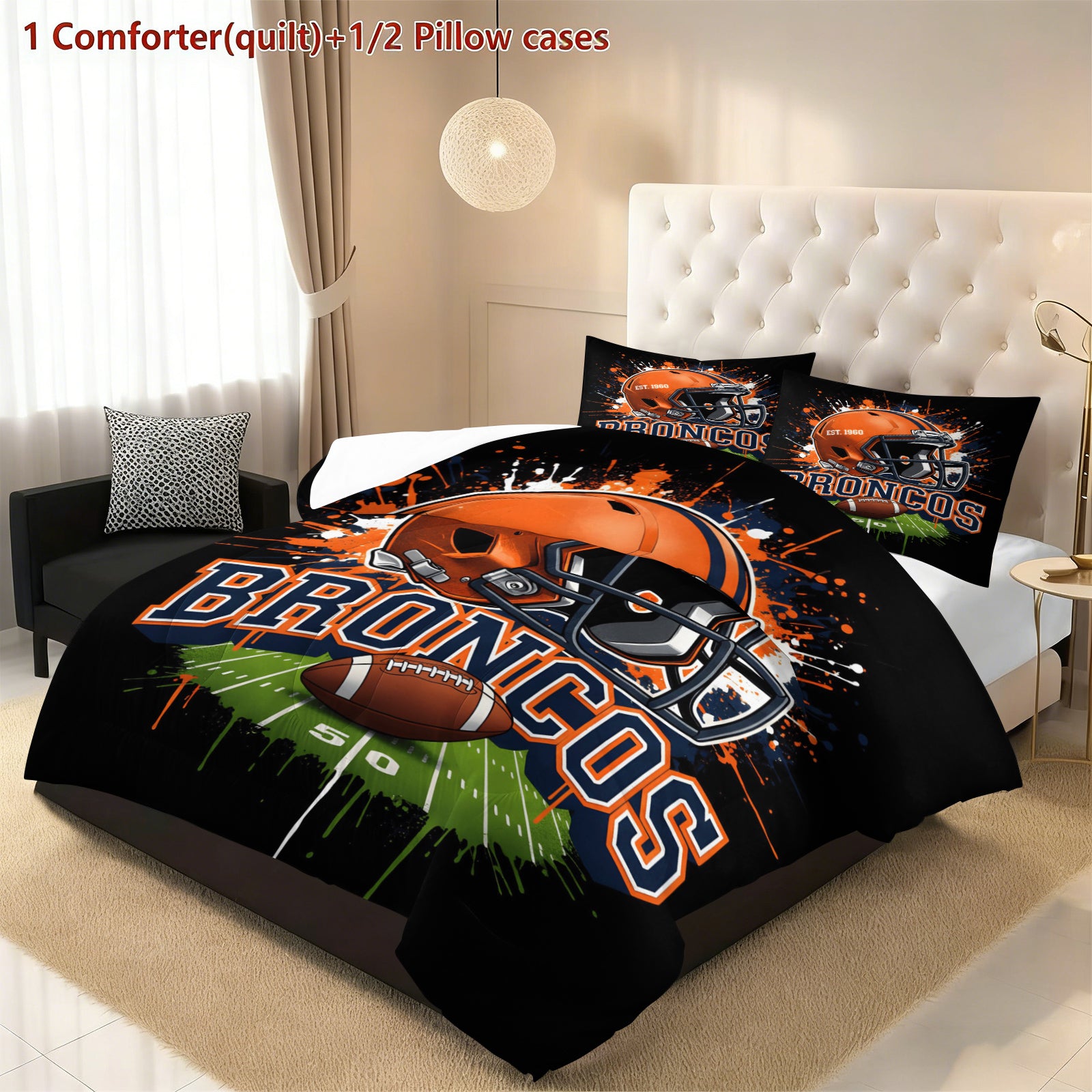 Denver Broncos Comforter Pillowcase Sets Blanket All Season Reversible Quilted Duvet