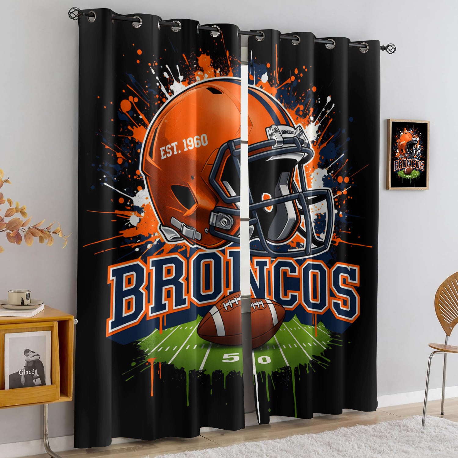 Denver Broncos Blackout Curtains Drapes For Window Treatment Set