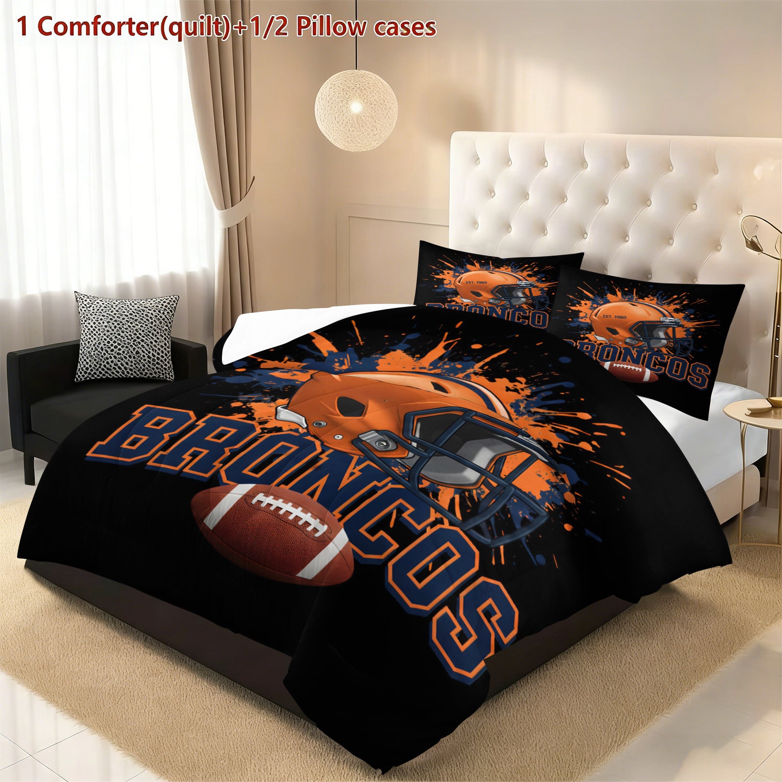 Denver Broncos Comforter Pillowcase Sets Blanket All Season Reversible Quilted Duvet