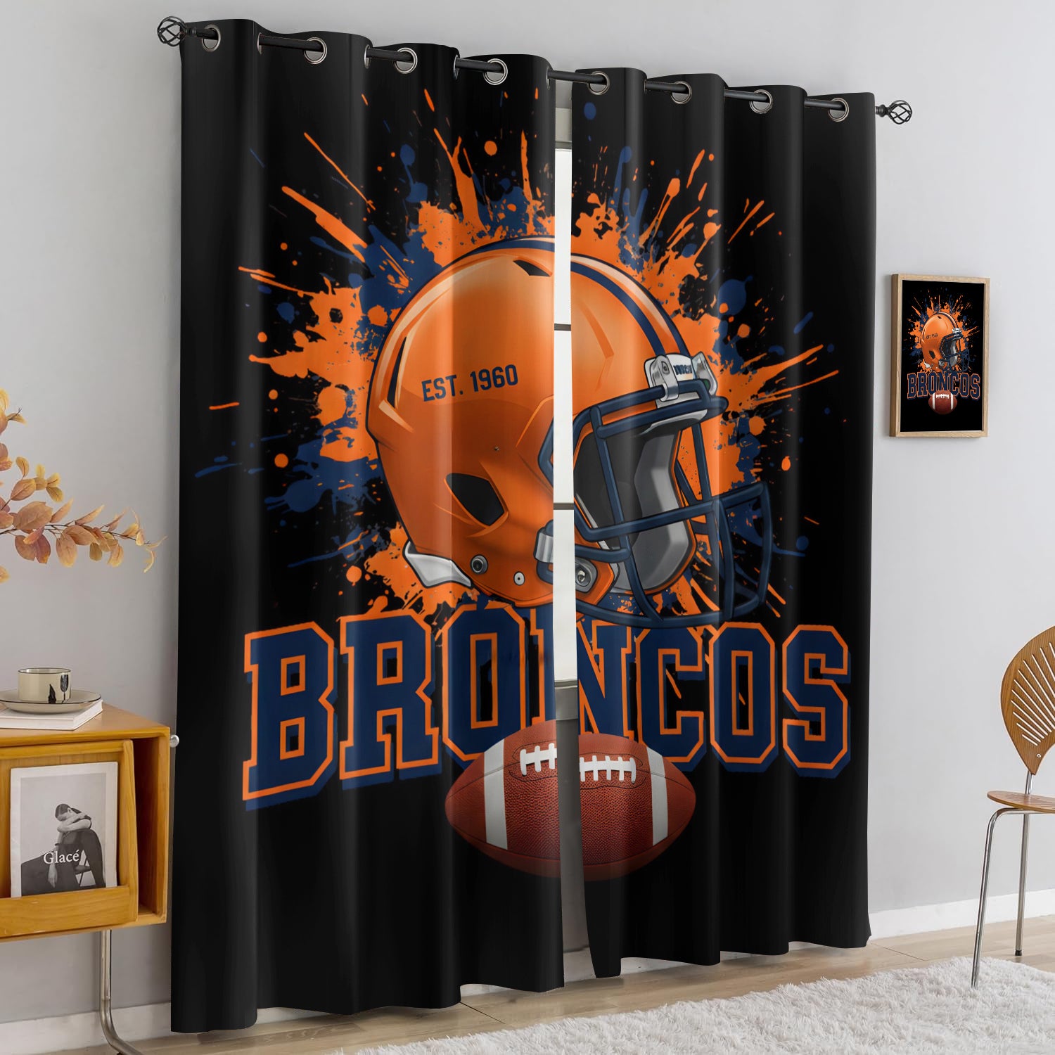 Denver Broncos Blackout Curtains Drapes For Window Treatment Set