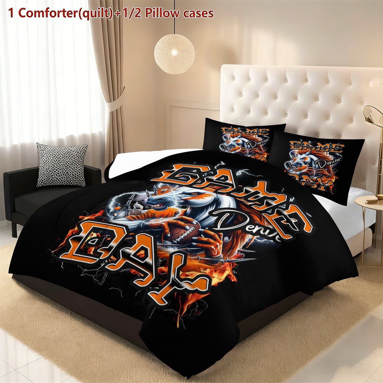 Denver Broncos Comforter Pillowcase Sets Blanket All Season Reversible Quilted Duvet