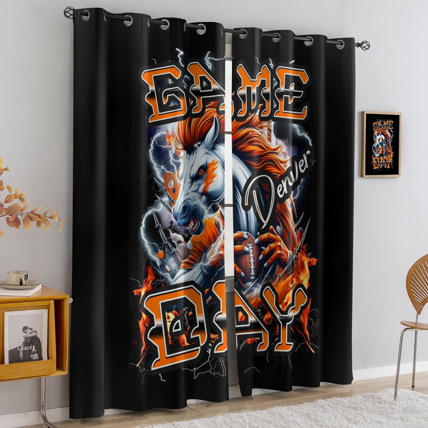 Denver Broncos Blackout Curtains Drapes For Window Treatment Set