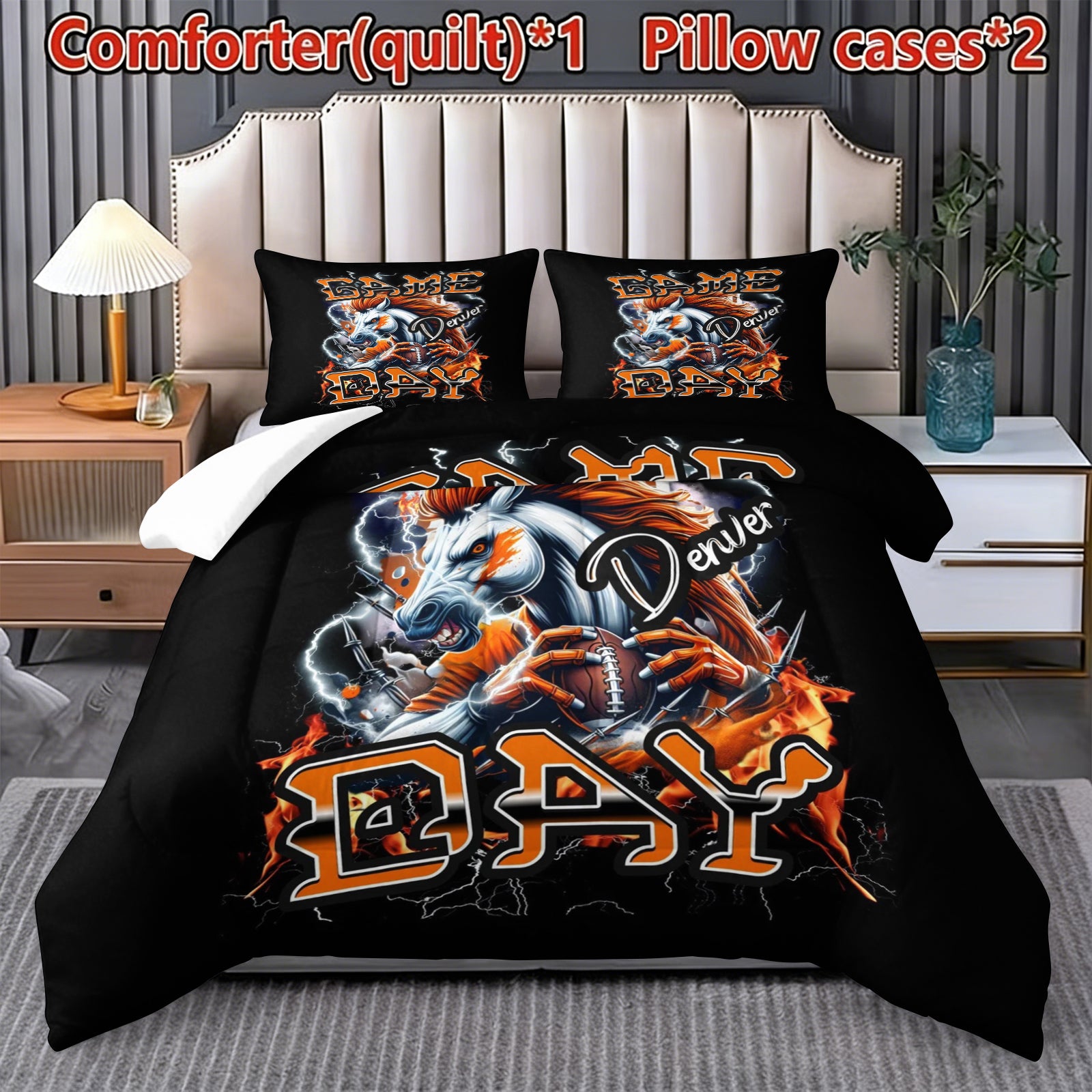 Denver Broncos Comforter Pillowcase Sets Blanket All Season Reversible Quilted Duvet