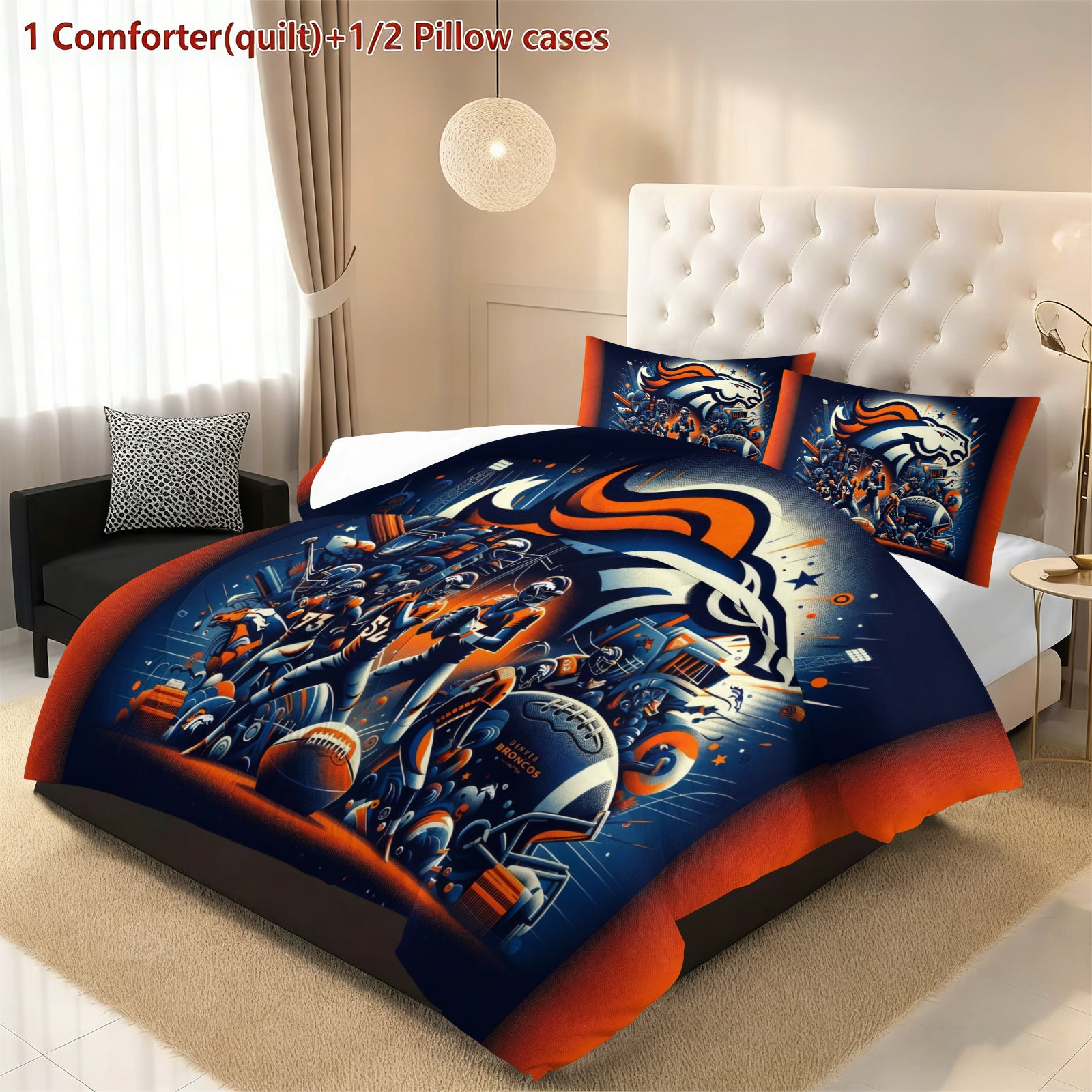 Denver Broncos Comforter Pillowcase Sets Blanket All Season Reversible Quilted Duvet