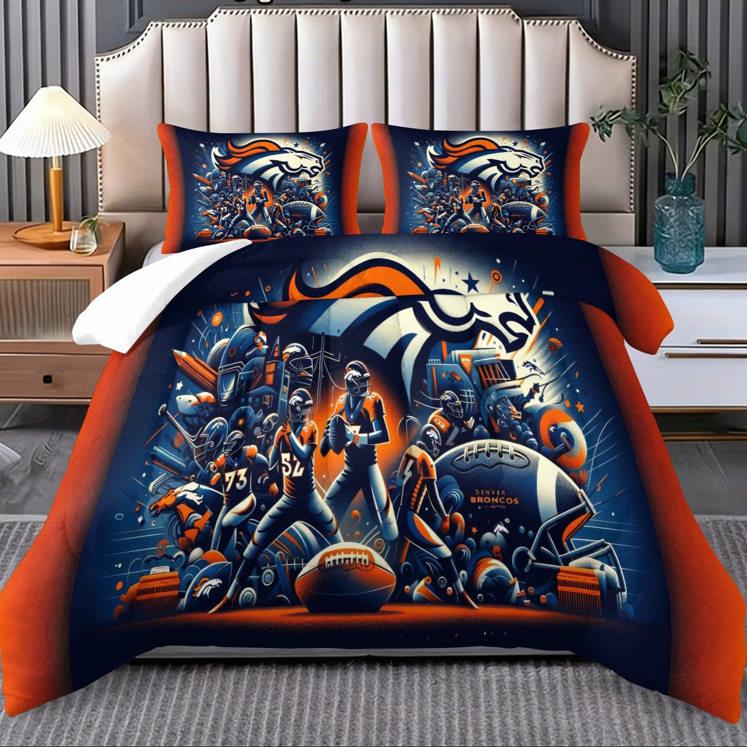 Denver Broncos Comforter Pillowcase Sets Blanket All Season Reversible Quilted Duvet