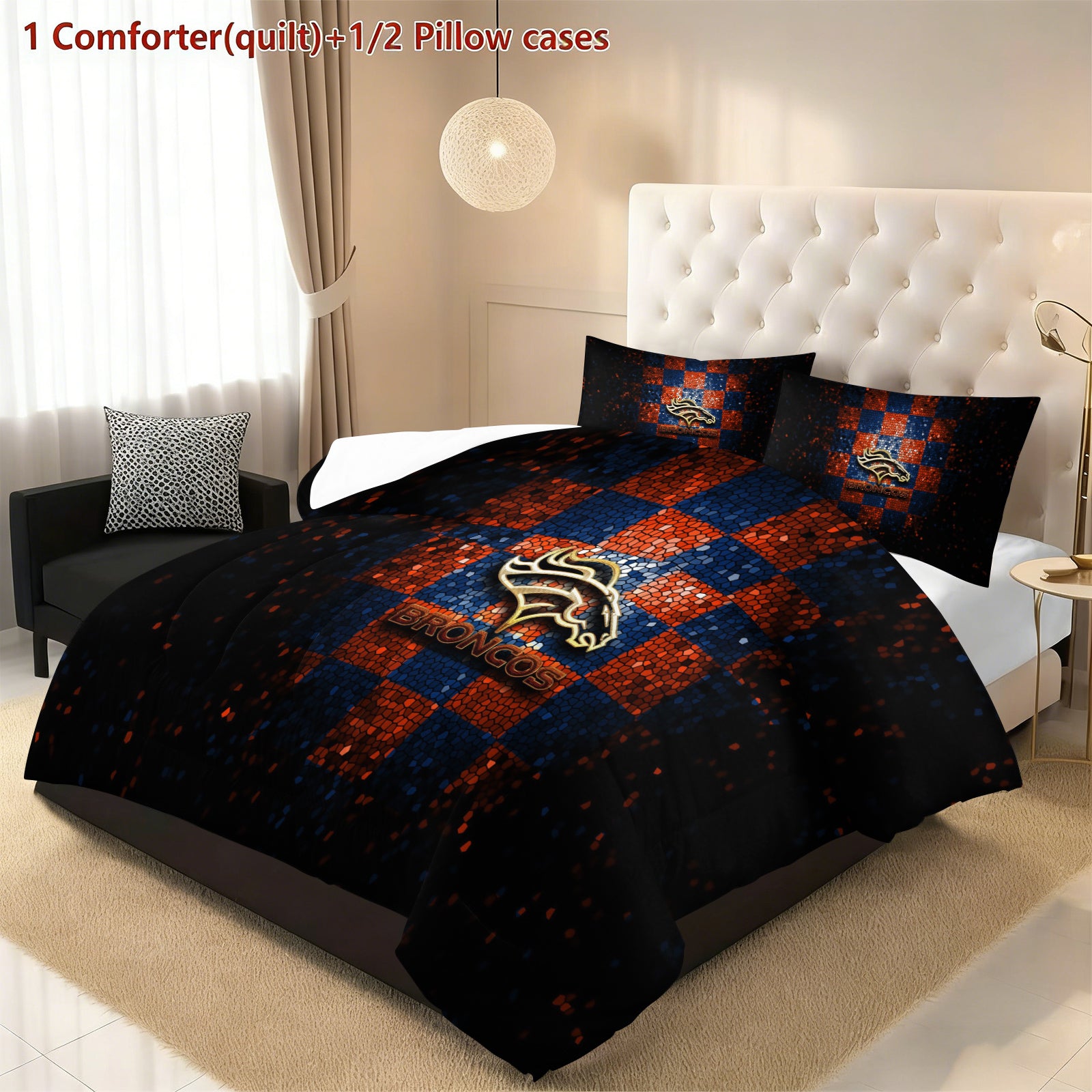 Denver Broncos Comforter Pillowcase Sets Blanket All Season Reversible Quilted Duvet