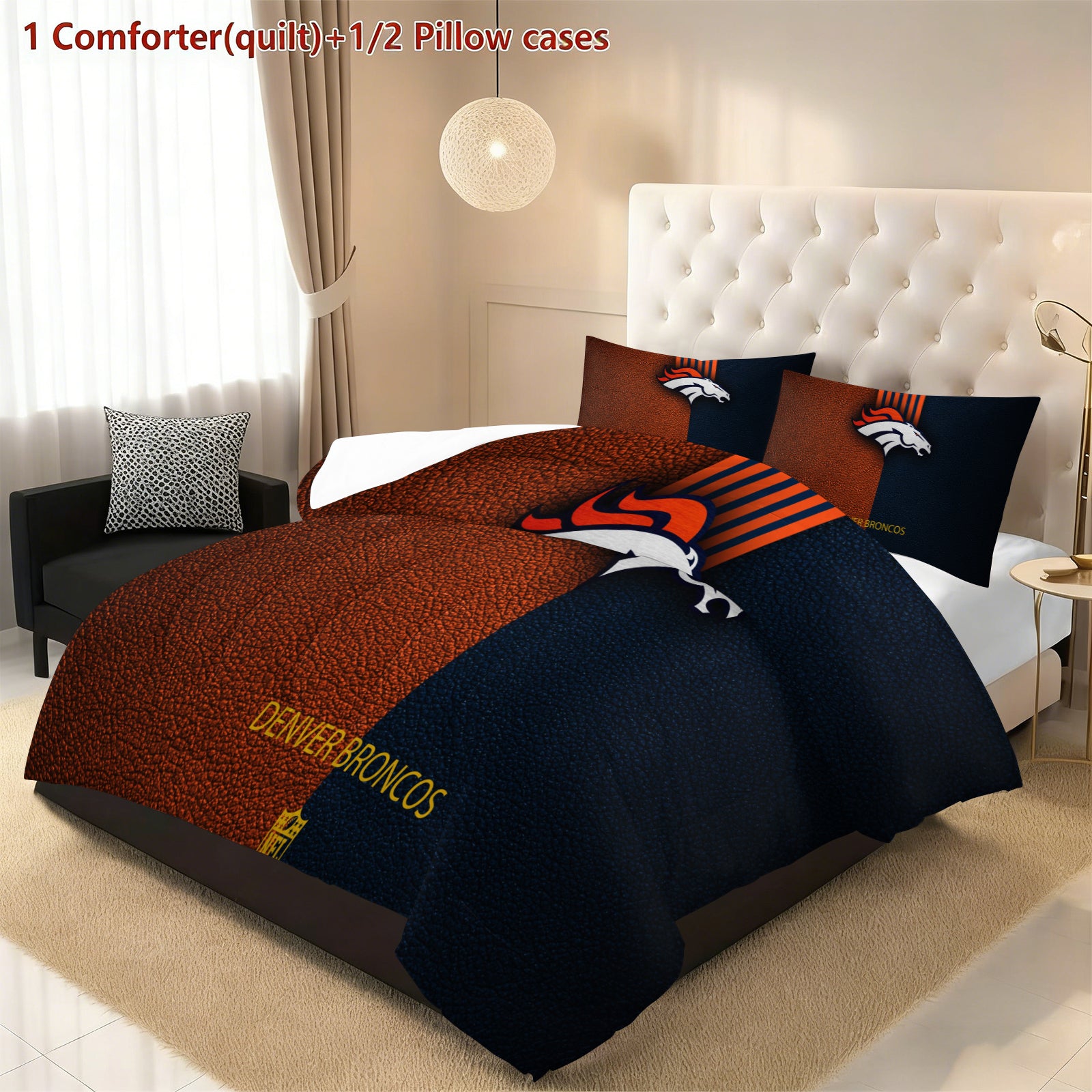 Denver Broncos Comforter Pillowcase Sets Blanket All Season Reversible Quilted Duvet