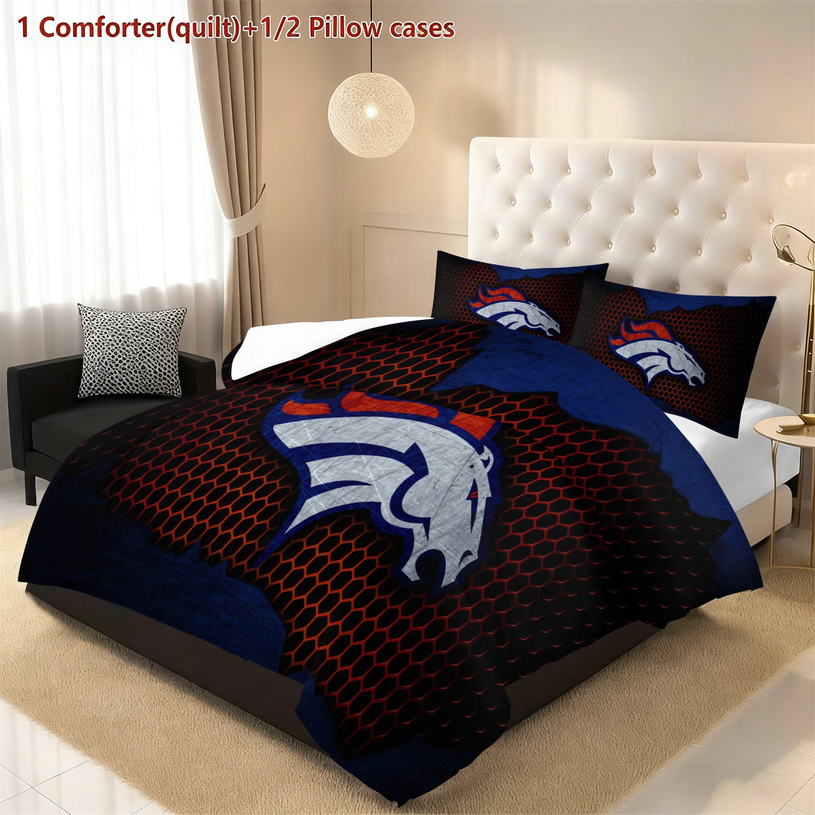 Denver Broncos Comforter Pillowcase Sets Blanket All Season Reversible Quilted Duvet