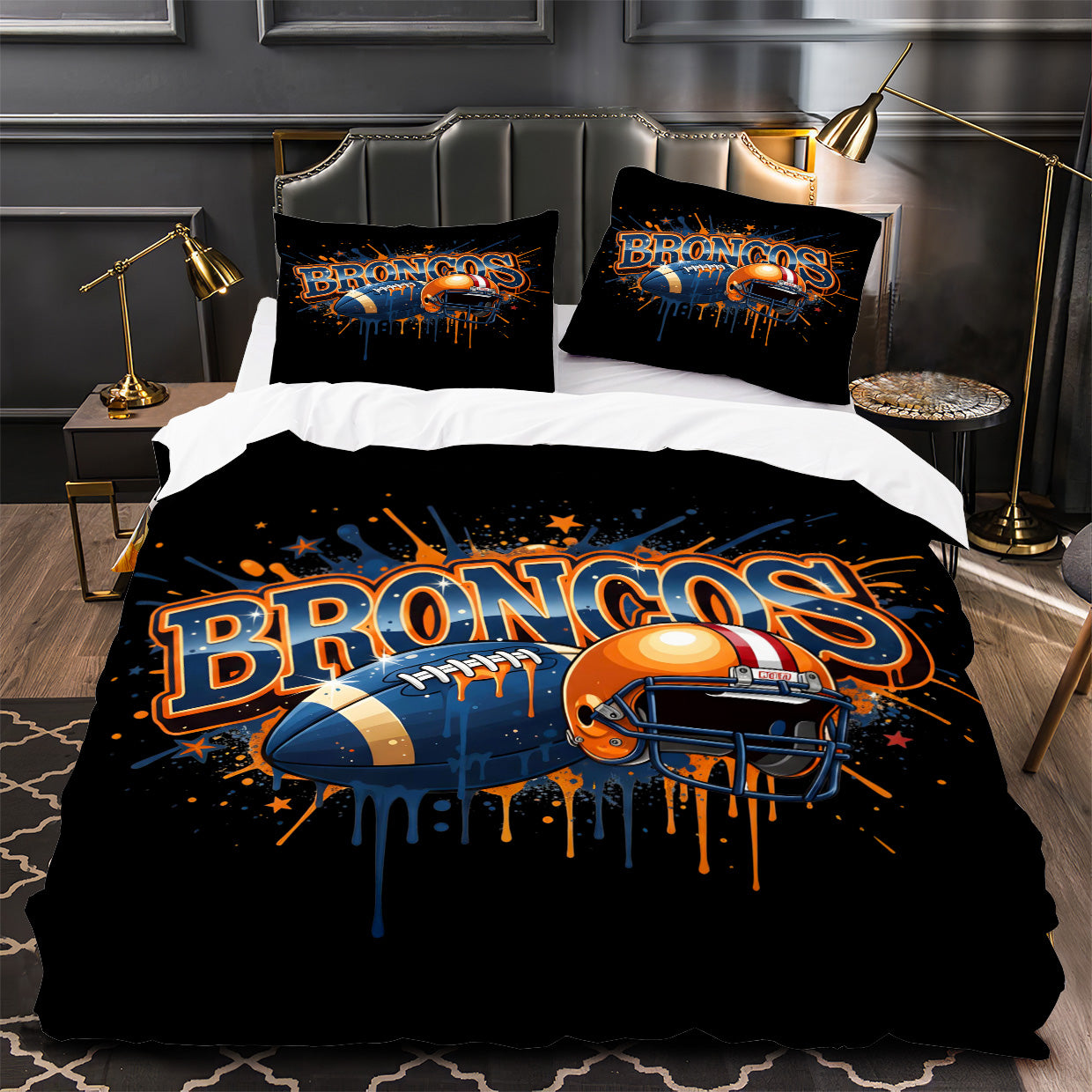 Denver Broncos Footbball Duvet Cover Quilt Case Pillowcase Bedding Set Without Filler