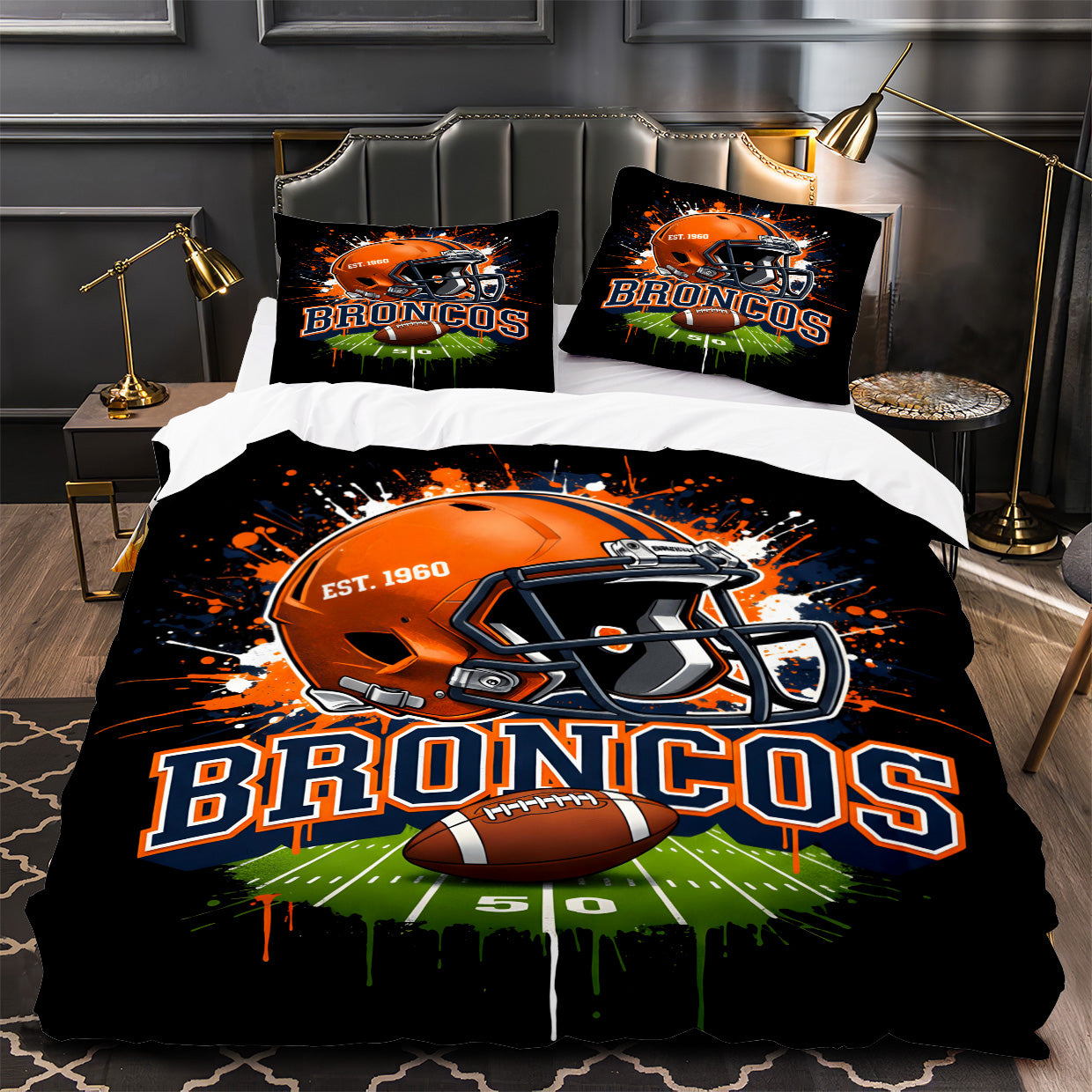 Denver Broncos Footbball Duvet Cover Quilt Case Pillowcase Bedding Set Without Filler