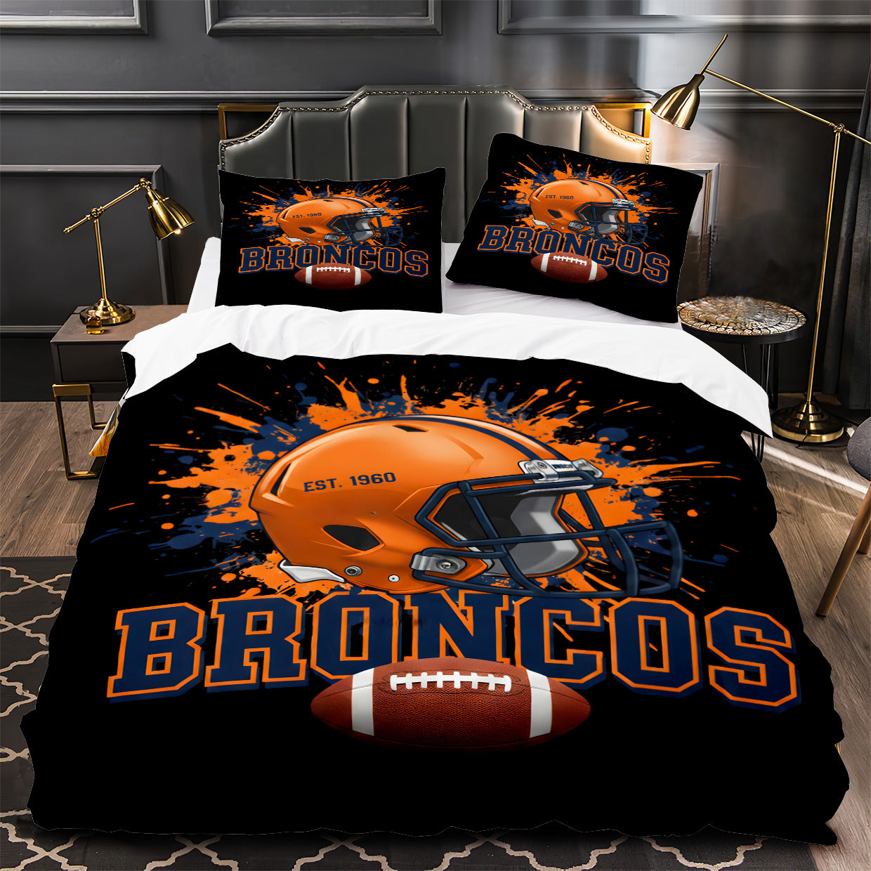 Denver Broncos Footbball Duvet Cover Quilt Case Pillowcase Bedding Set Without Filler