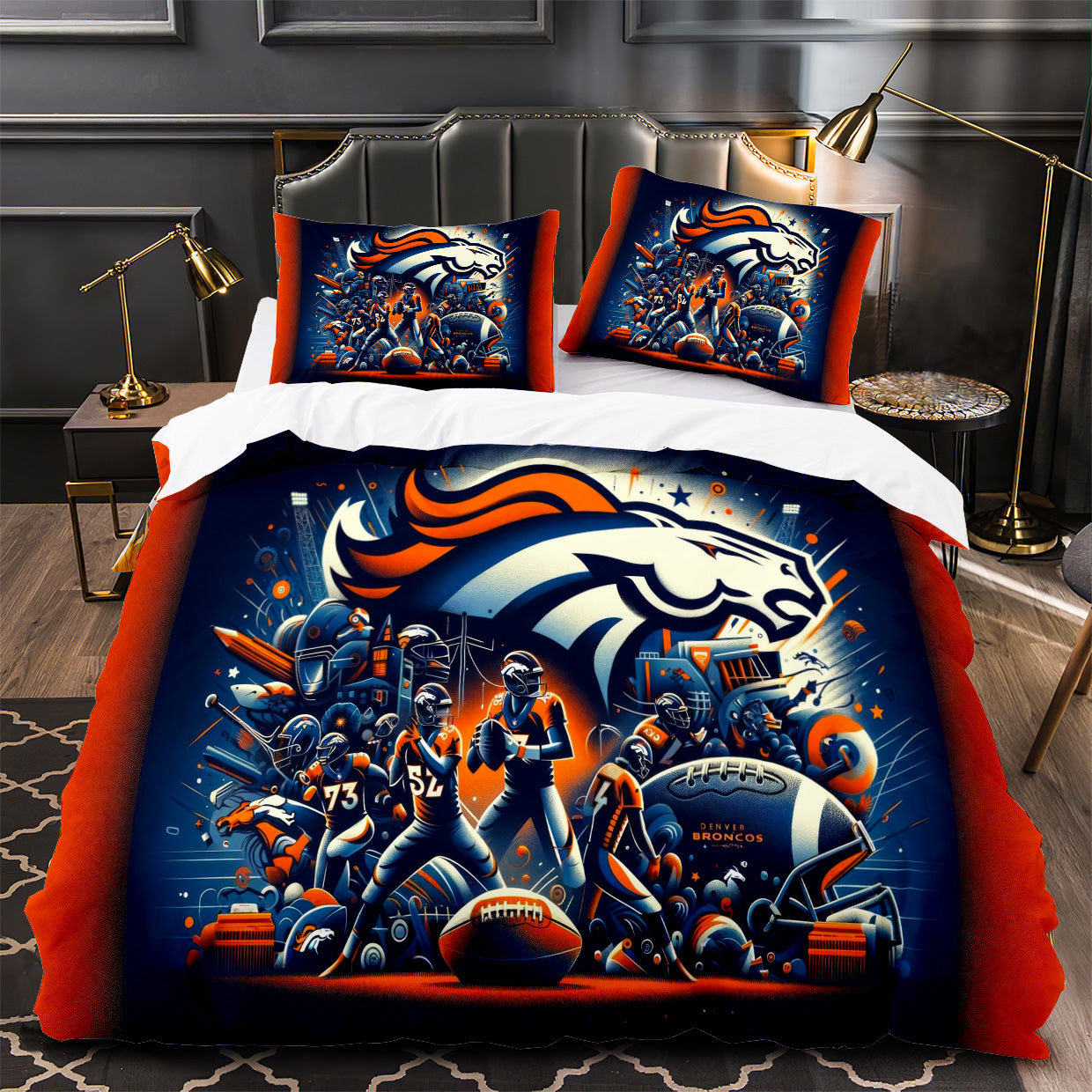Denver Broncos Footbball Duvet Cover Quilt Case Pillowcase Bedding Set Without Filler
