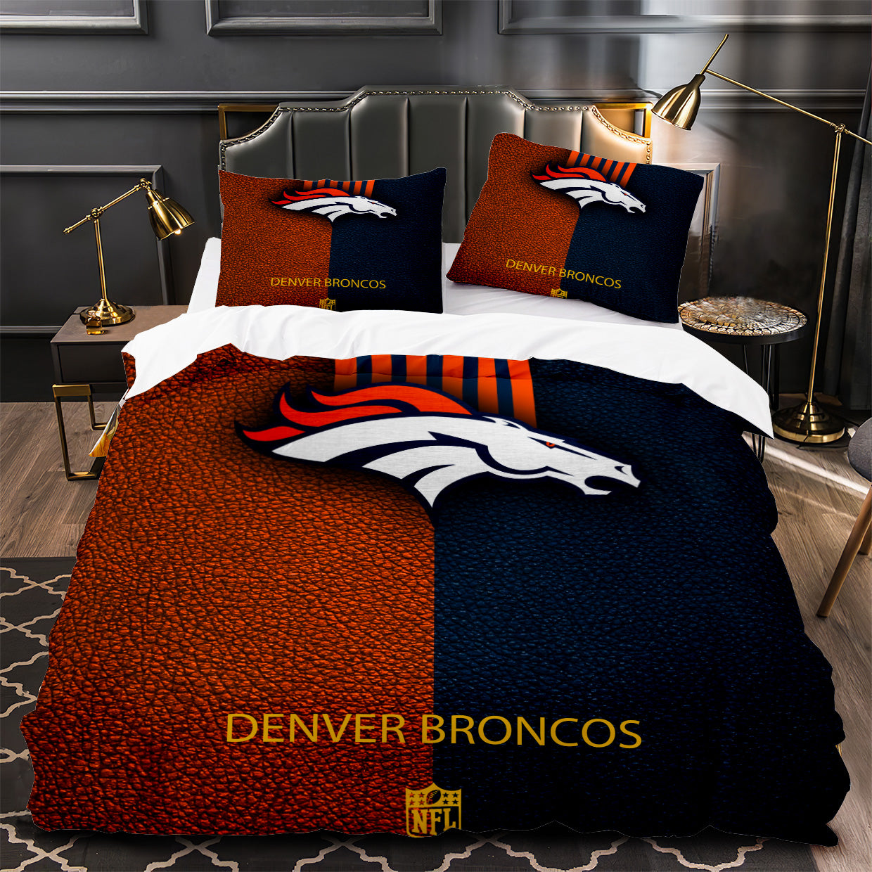 Denver Broncos Footbball Duvet Cover Quilt Case Pillowcase Bedding Set Without Filler