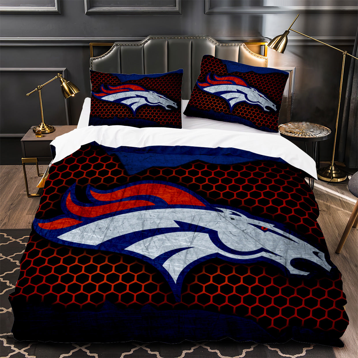 Denver Broncos Footbball Duvet Cover Quilt Case Pillowcase Bedding Set Without Filler