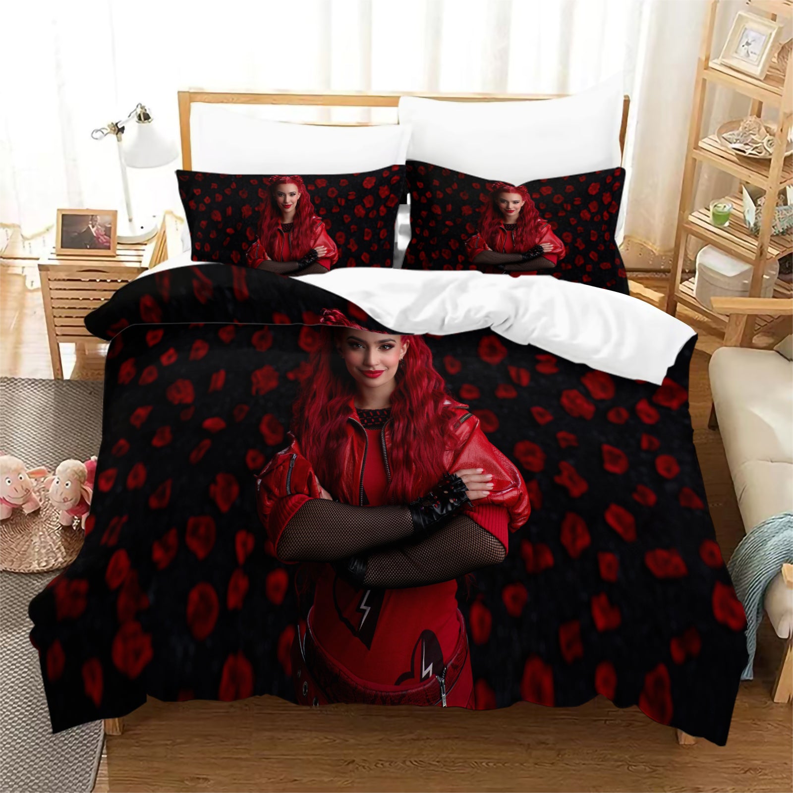 Descendants The Rise of Red Duvet Cover Quilt Case Pillowcase Bedding Set Without Filler