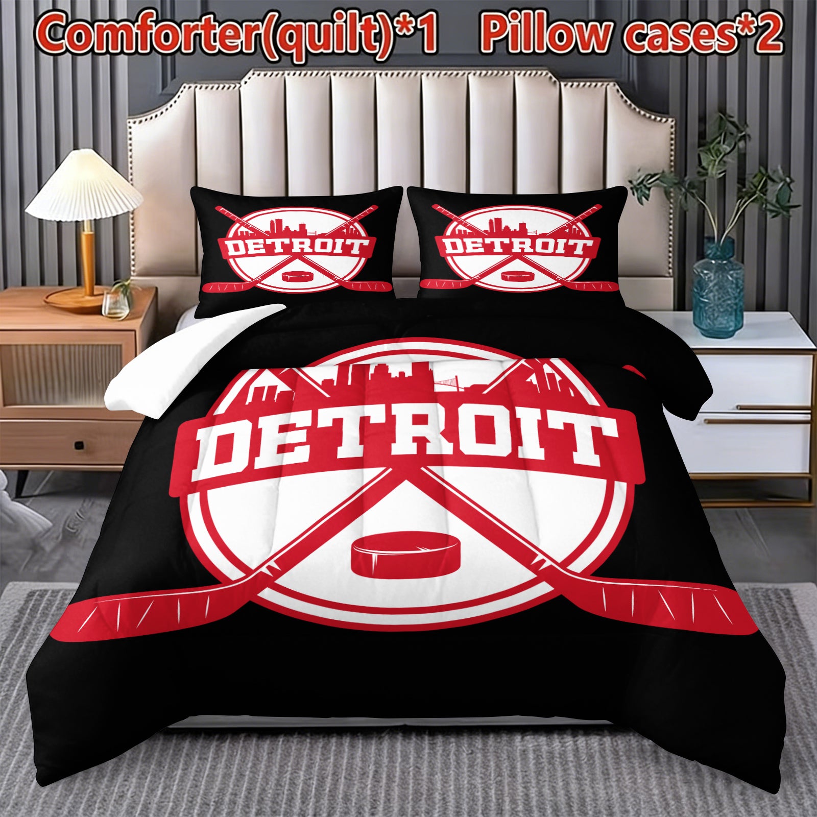 Detroit Red Wings Hockey League Comforter Pillowcase Sets Blanket All Season Reversible Quilted Duvet