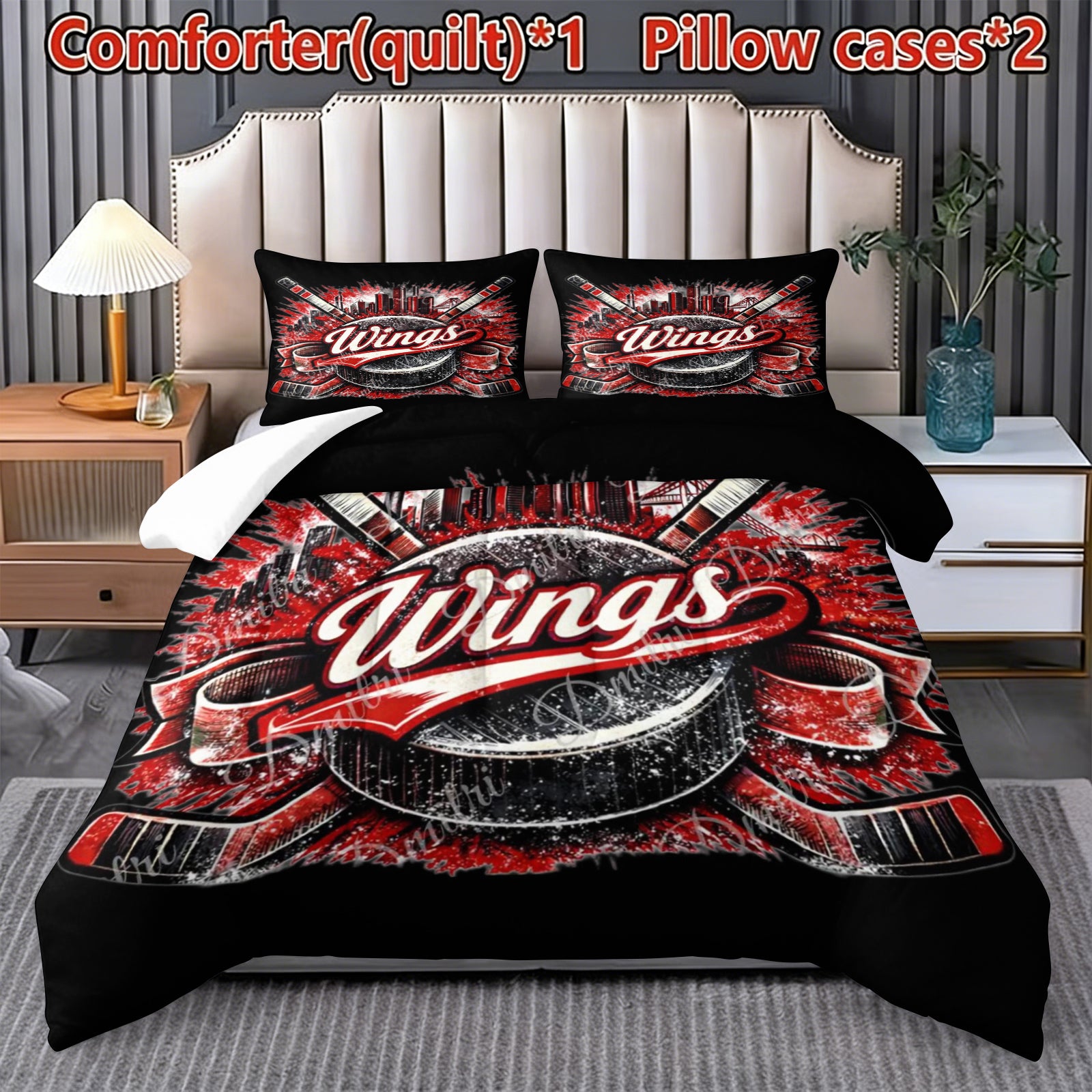 Detroit Red Wings Hockey League Comforter Pillowcase Sets Blanket All Season Reversible Quilted Duvet