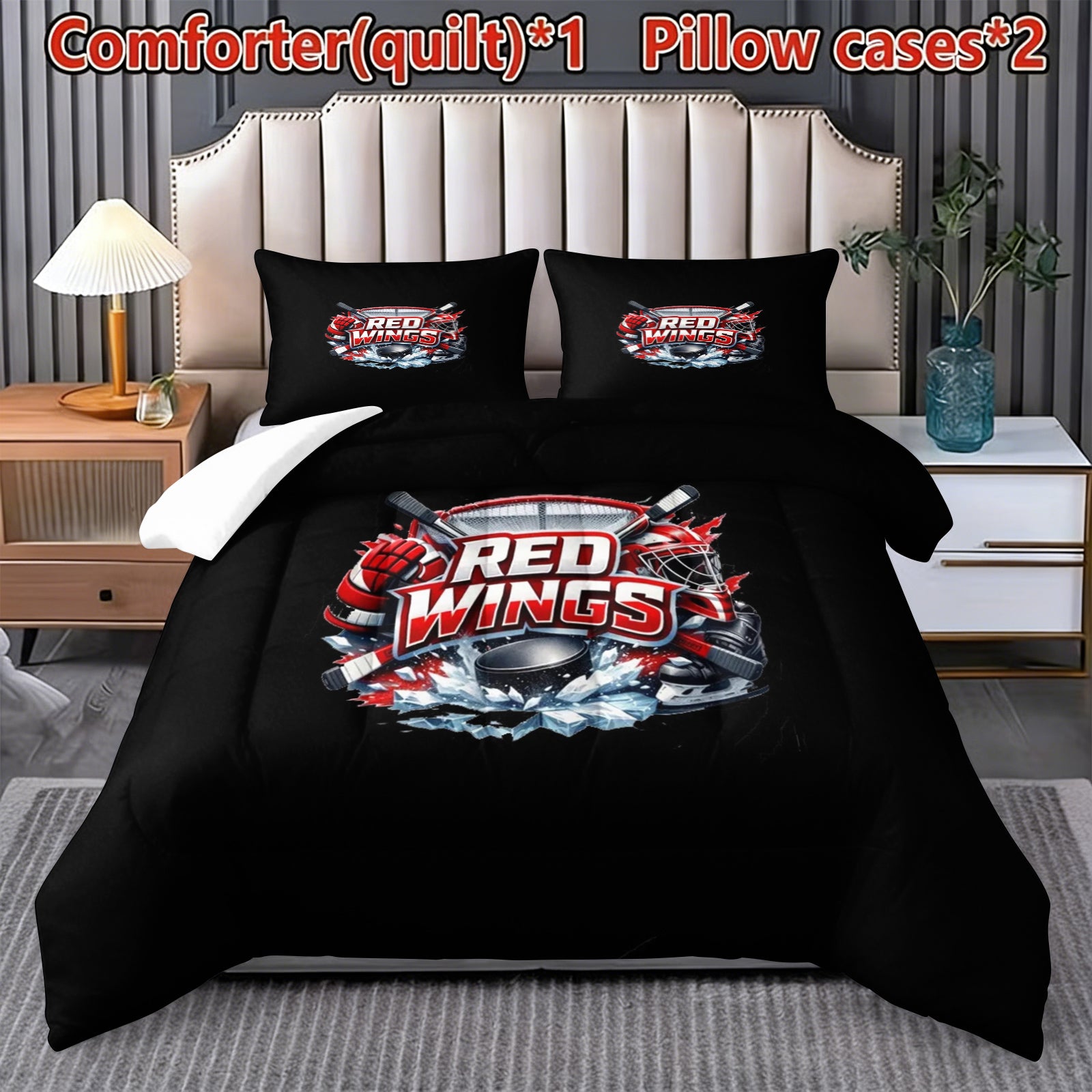 Detroit Red Wings Hockey League Comforter Pillowcase Sets Blanket All Season Reversible Quilted Duvet