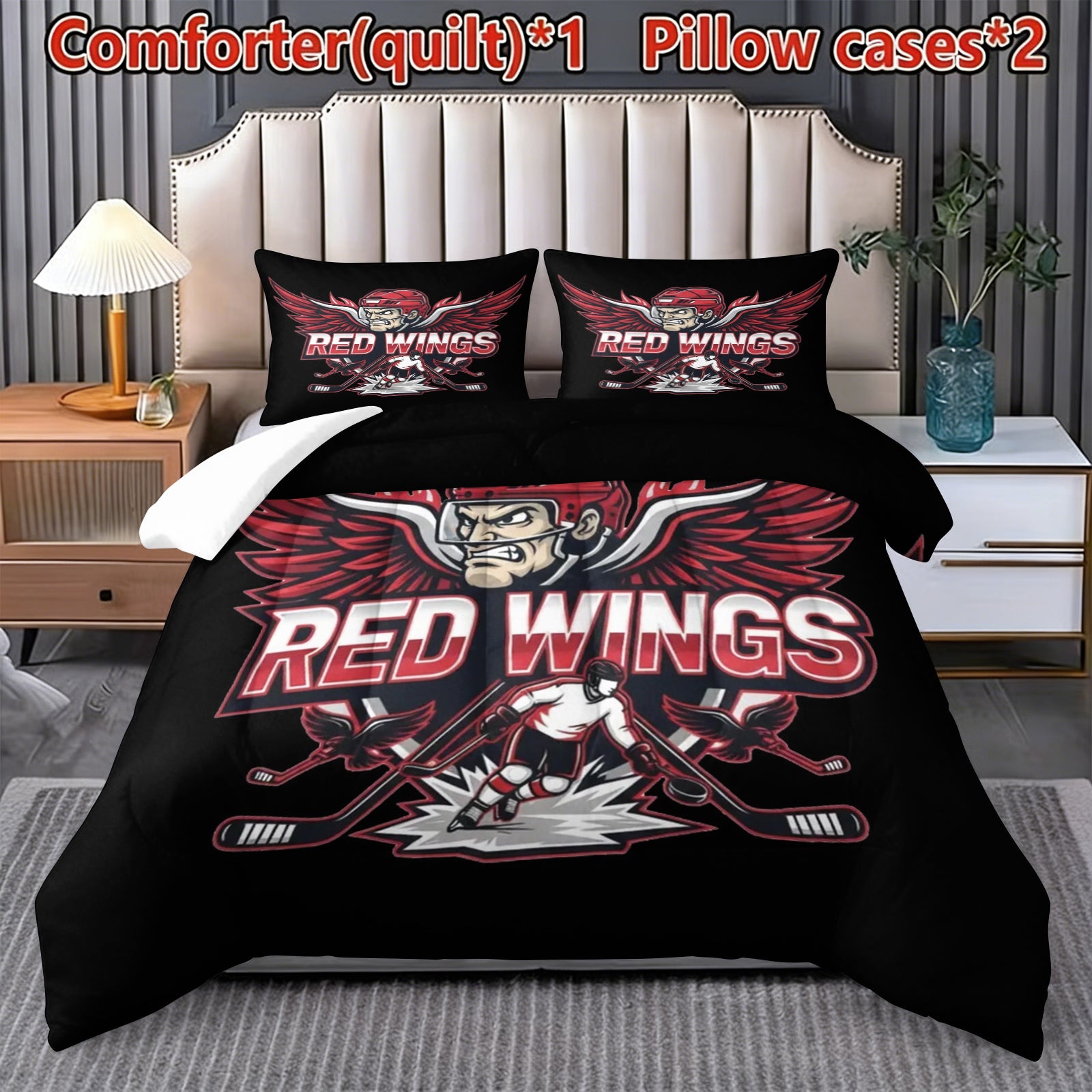 Detroit Red Wings Hockey League Comforter Pillowcase Sets Blanket All Season Reversible Quilted Duvet