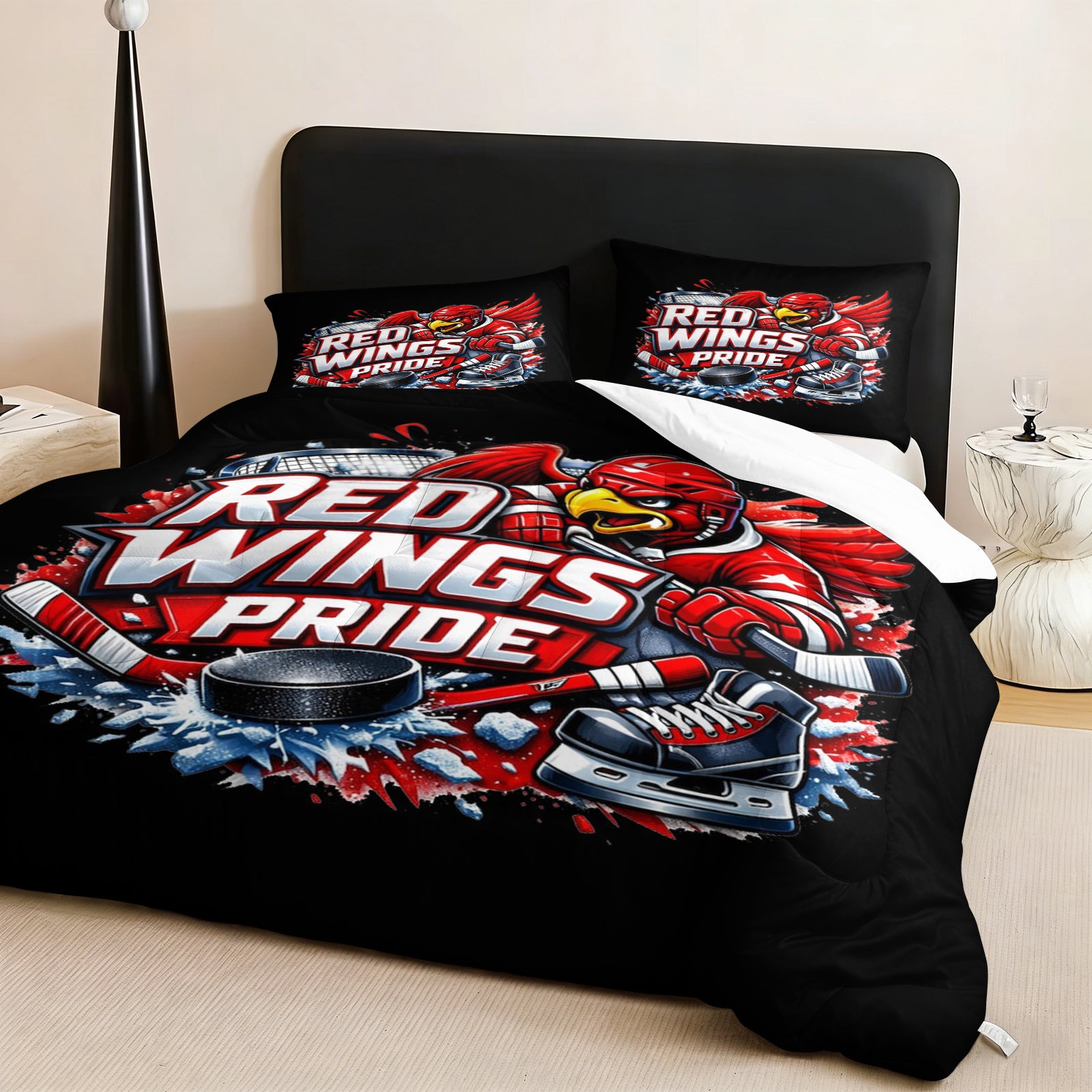 Detroit Red Wings Hockey League Comforter Pillowcase Sets Blanket All Season Reversible Quilted Duvet