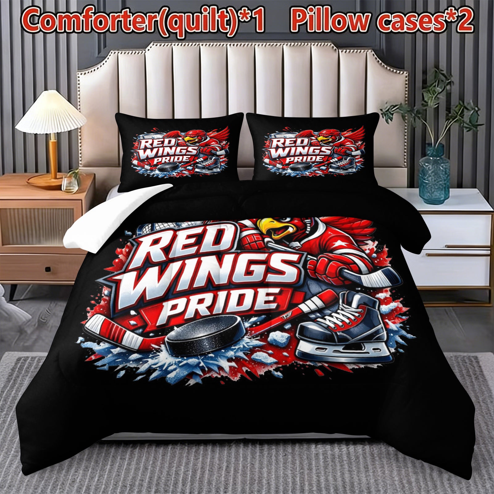 Detroit Red Wings Hockey League Comforter Pillowcase Sets Blanket All Season Reversible Quilted Duvet