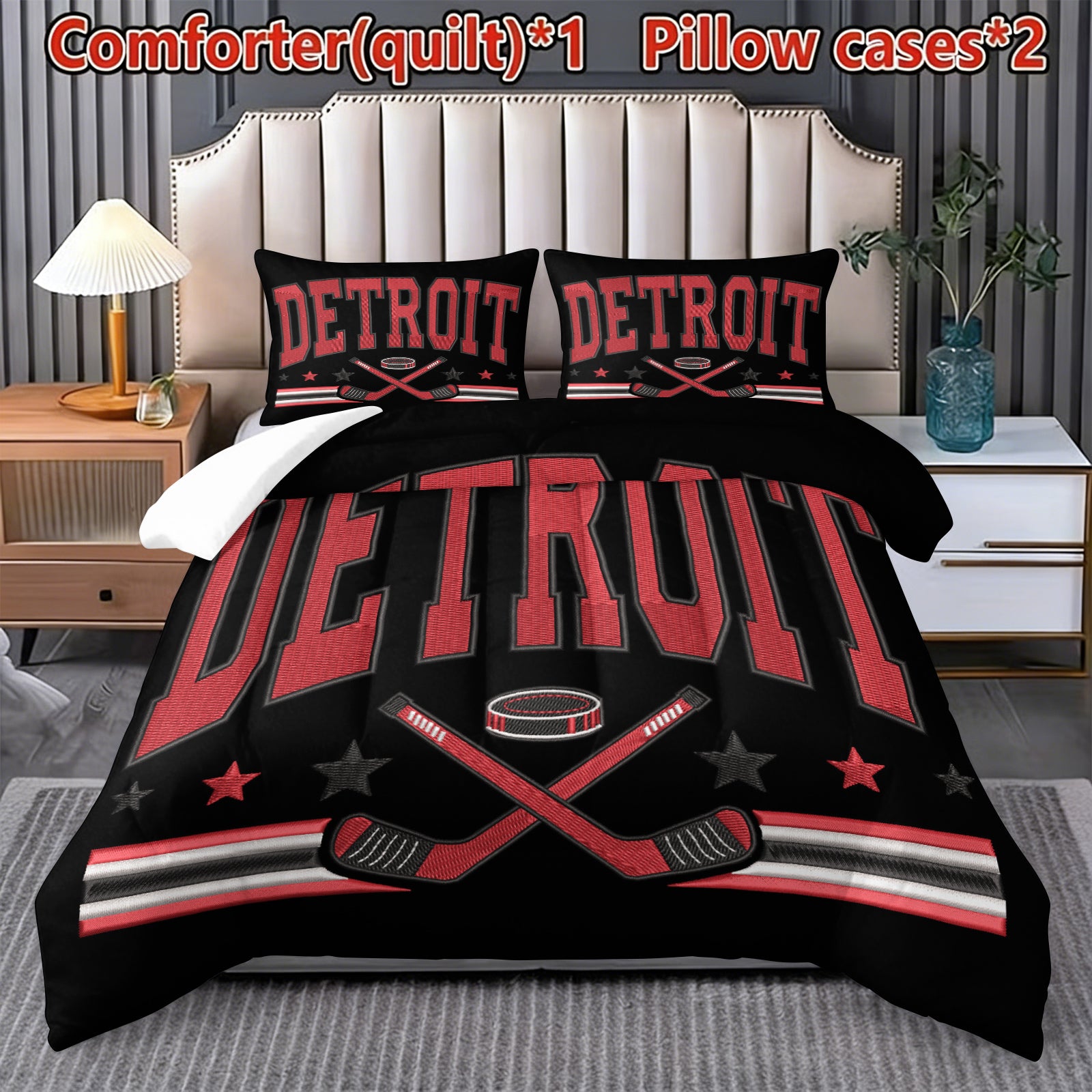 Detroit Red Wings Hockey League Comforter Pillowcase Sets Blanket All Season Reversible Quilted Duvet