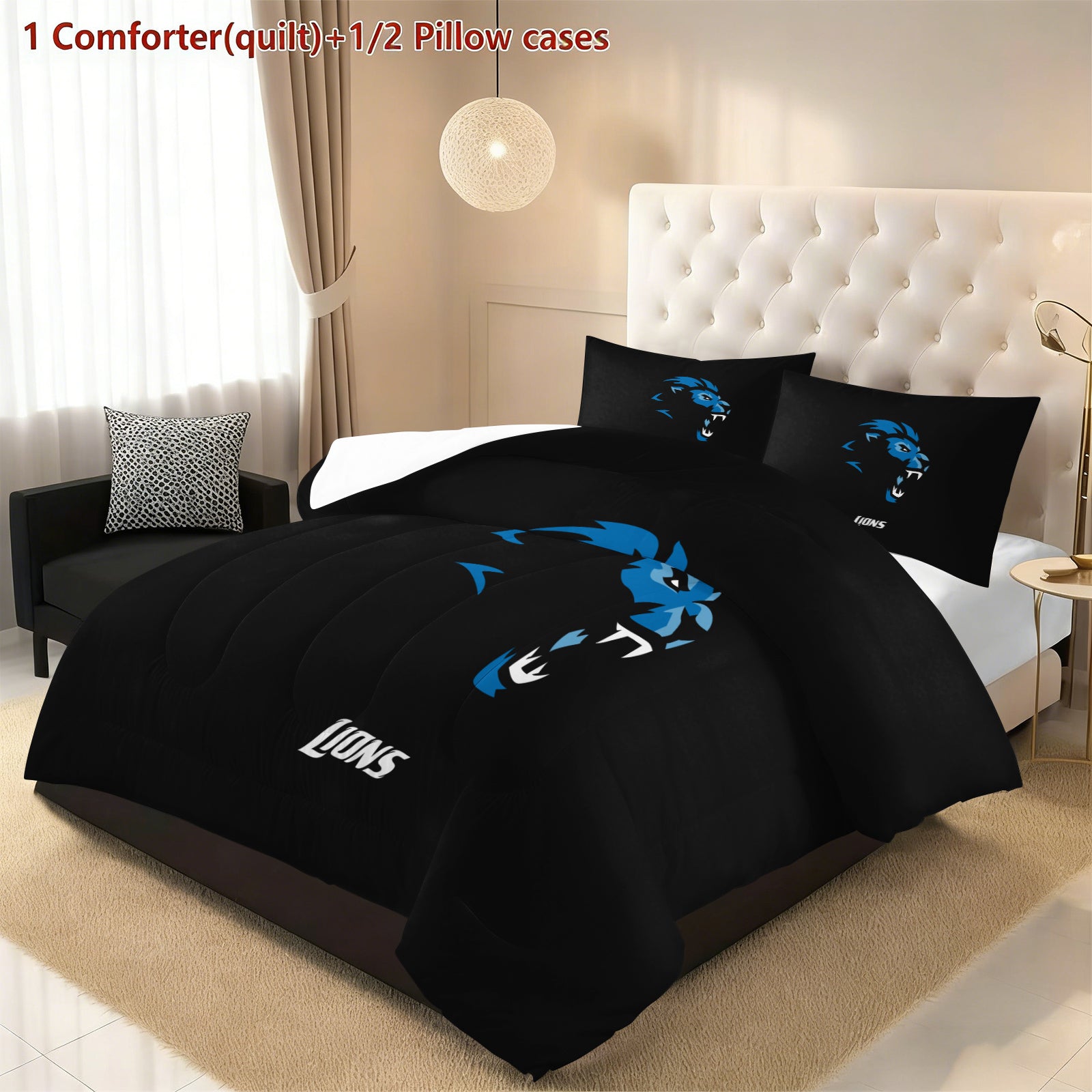 Detroit Lions Comforter Pillowcase Sets Blanket All Season Reversible Quilted Duvet