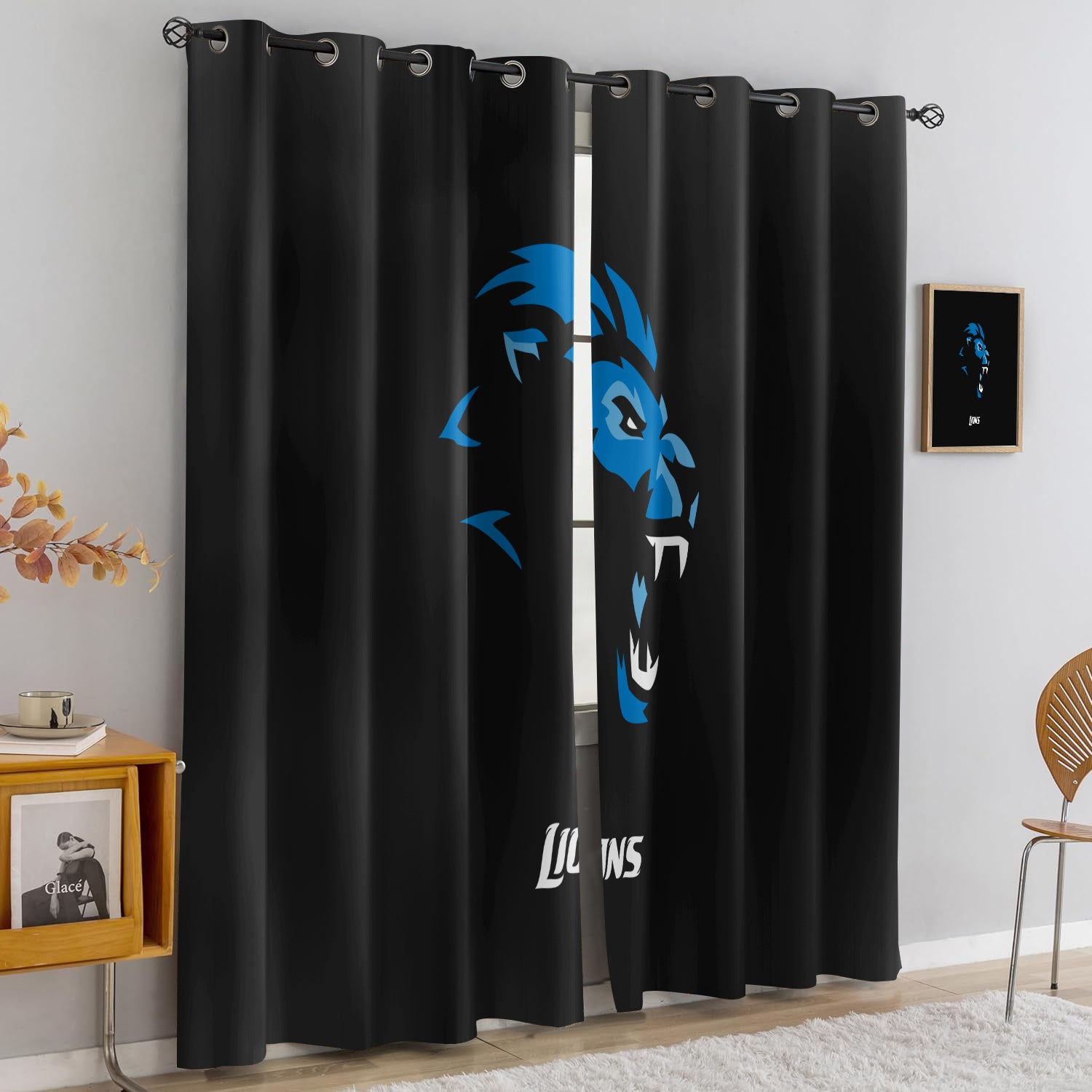 Detroit Lions Blackout Curtains Drapes For Window Treatment Set