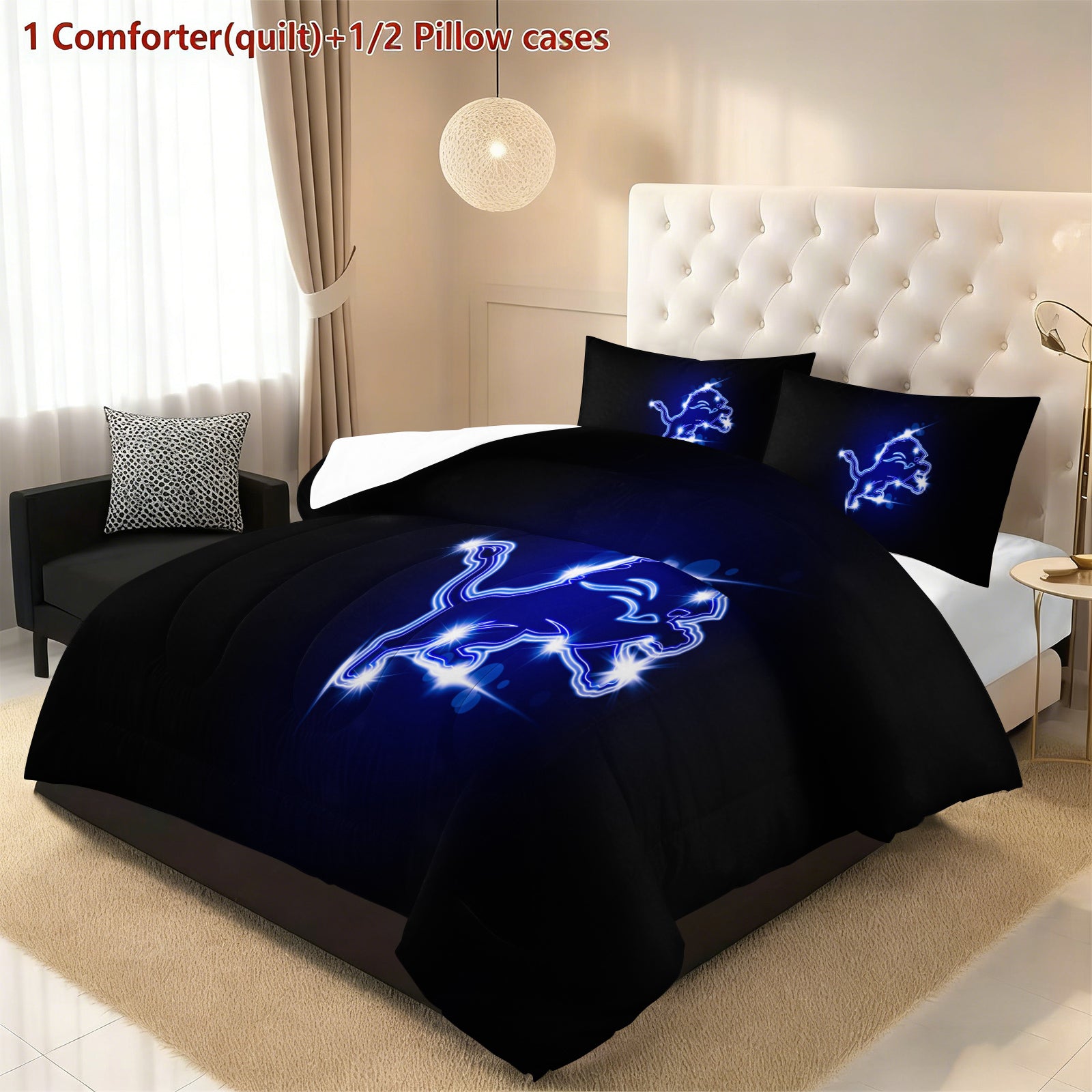 Detroit Lions Comforter Pillowcase Sets Blanket All Season Reversible Quilted Duvet