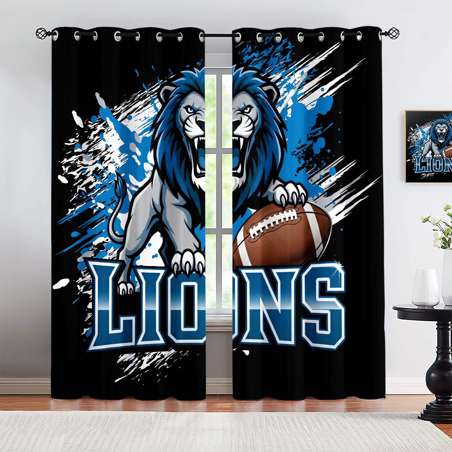 Detroit Lions Blackout Curtains Drapes For Window Treatment Set